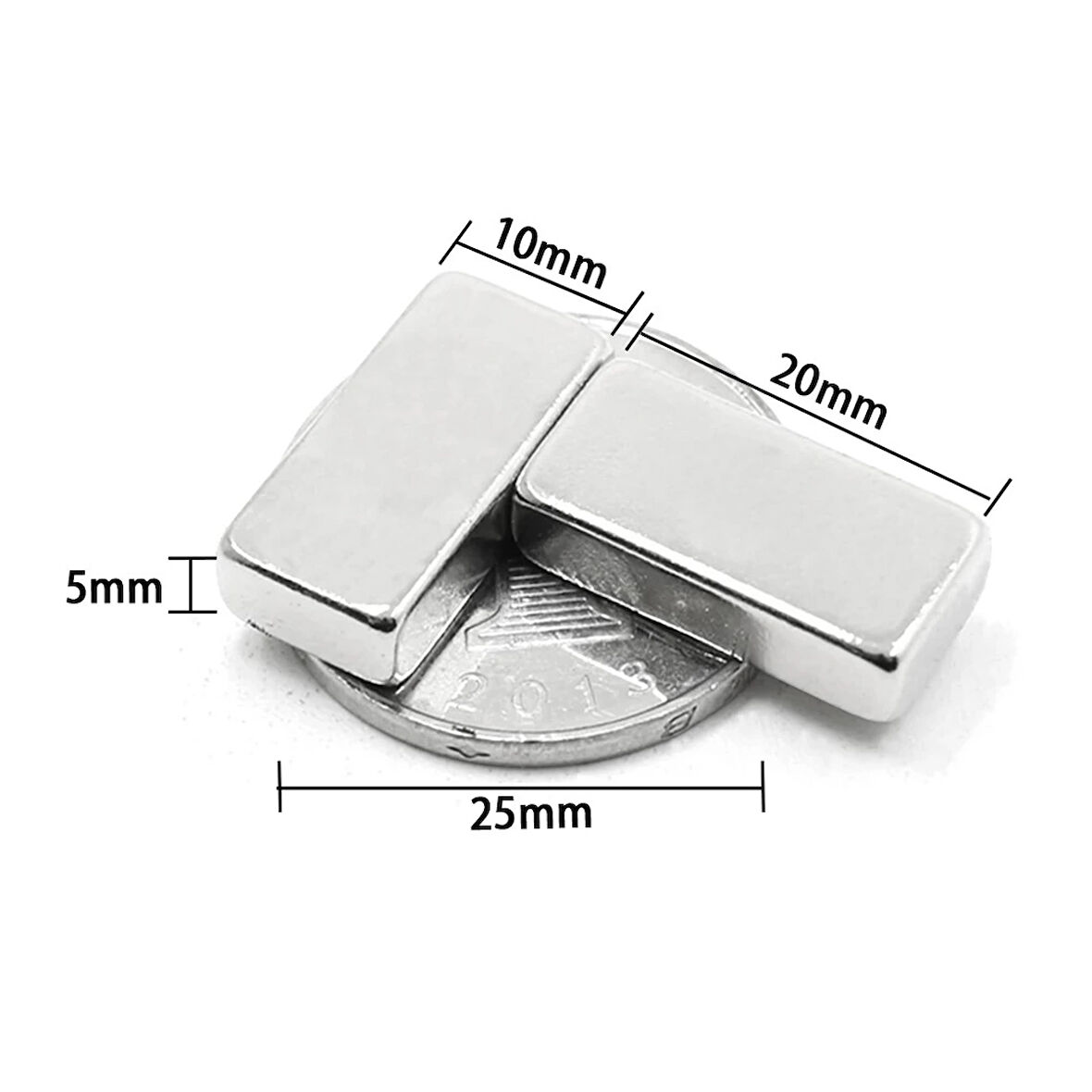 2 Adet 20X10X5 Mm Neodyum Magnet N35 Güçlü Mıknatıs Köşeli Ve Dayanıklı Nikel Kaplama