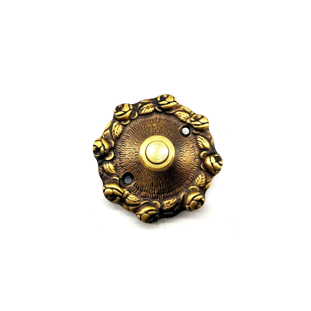 Antika Tarz Dekoratif Pirinç Güllü Kapı Zili - 75Mm, Antik