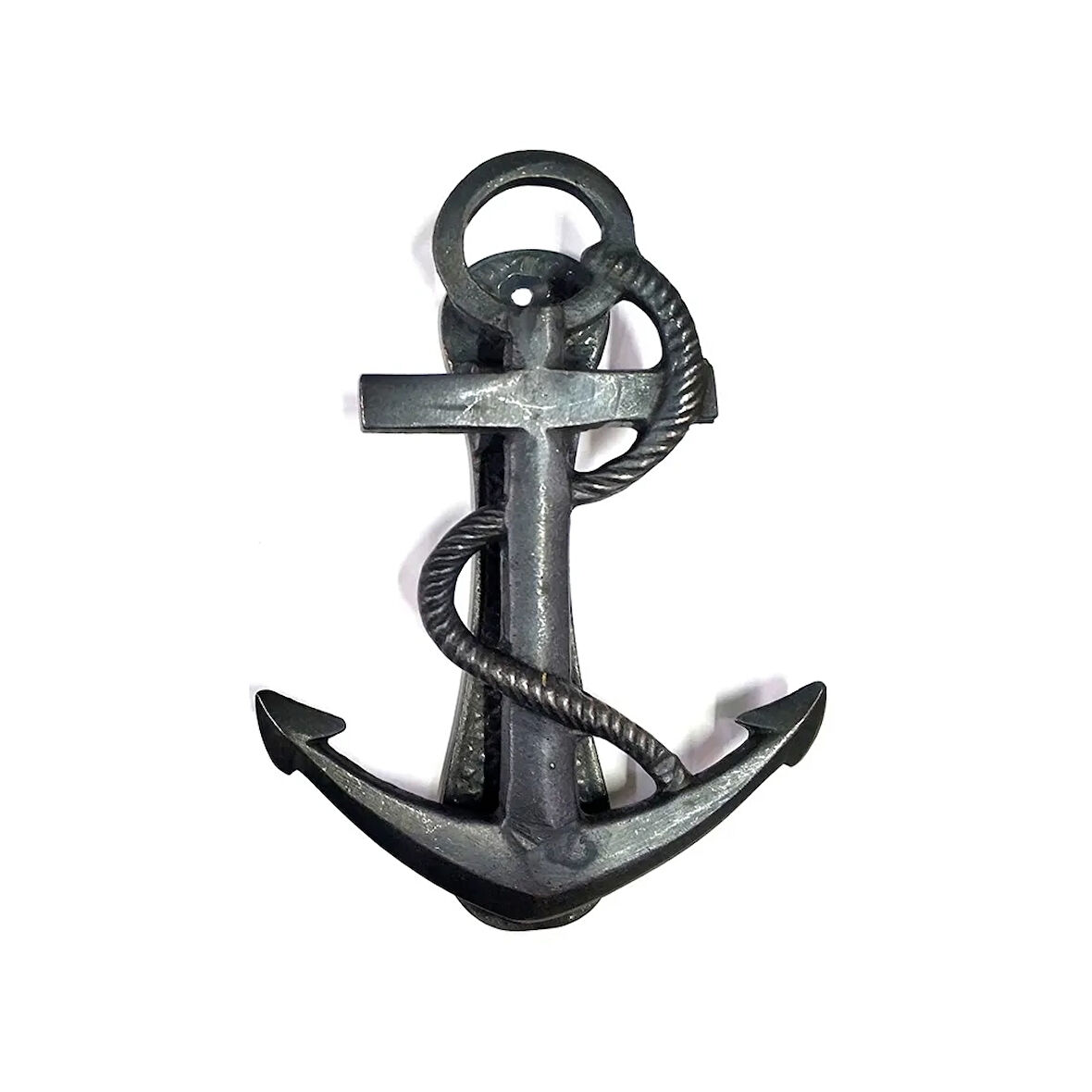 Antika Tarz Dekoratif Pirinç Halatlı, Çapa, Denizci, Gemici Kapı Tokmağı, Taktak - 170X60Mm, Oksit