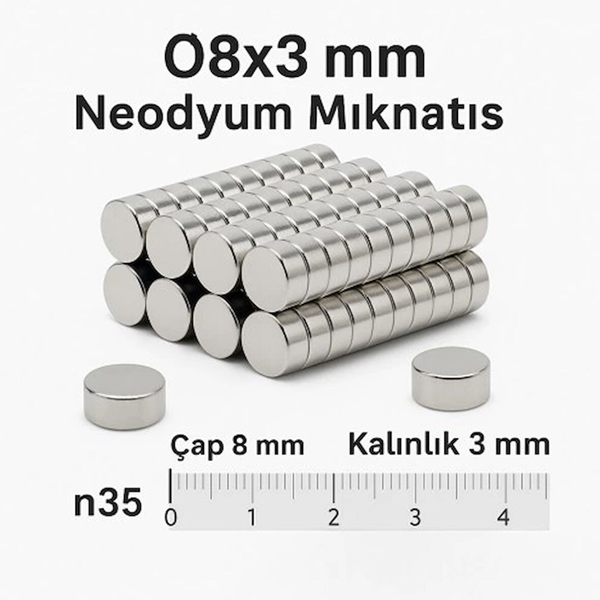 5 Adet 8X3Mm Yuvarlak Neodyum Mıknatıs Güçlü Nikel Kaplamalı Kaliteli Dayanıklı Magnet