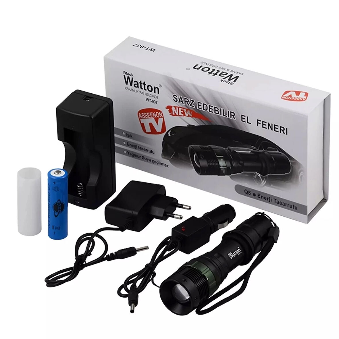 Black Wt-037-Şarjlı Zoomlu Acil Durum Feneri