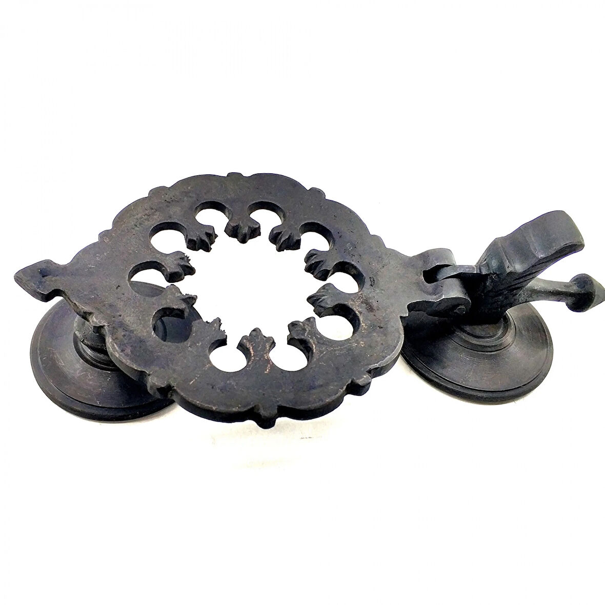 Antika Tarz Dekoratif Pirinç Osmanlı Kapı Tokmağı, Taktak - 265X75Mm, Oksit