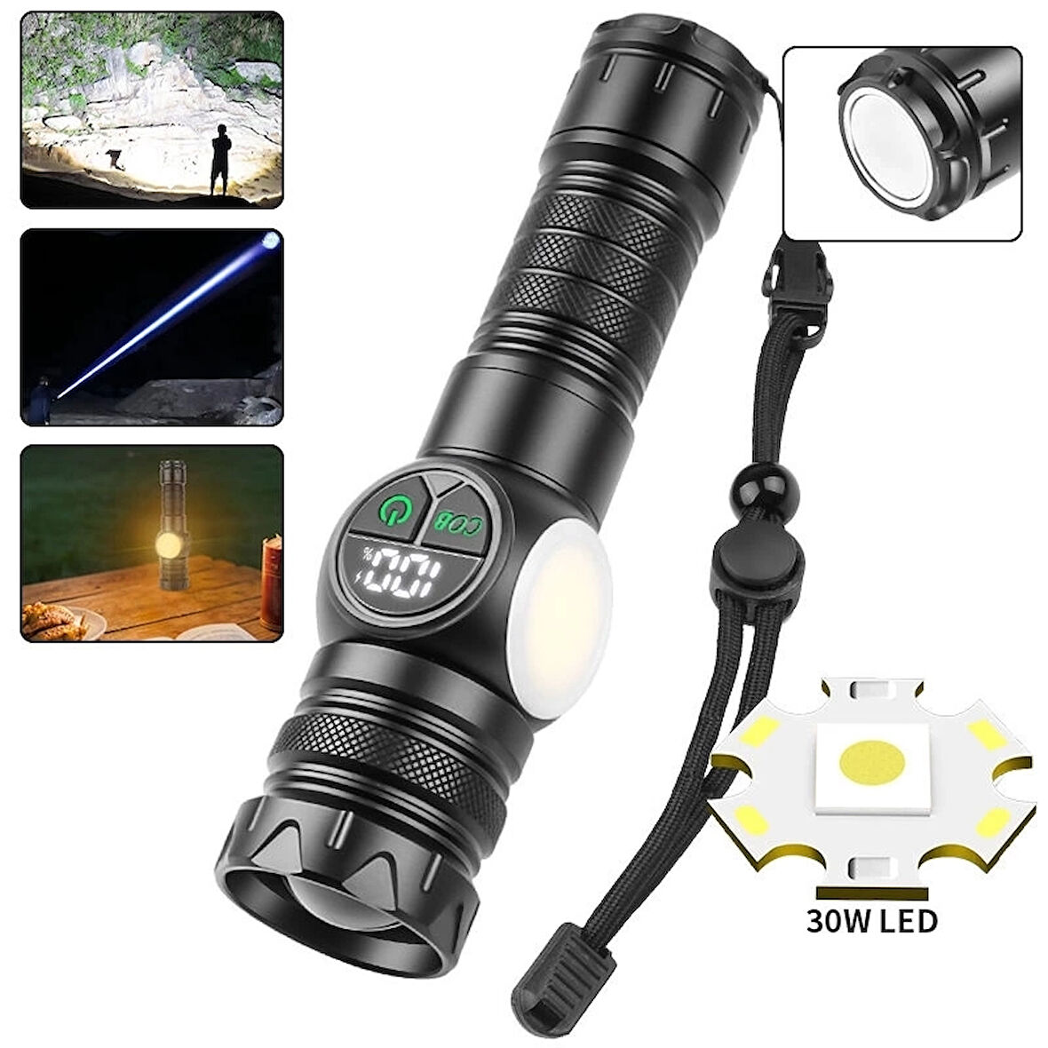 Ps-8745 Profesyonel Zoomlu 30W Mıknatıslı Avcı Kamp Tamirci Feneri