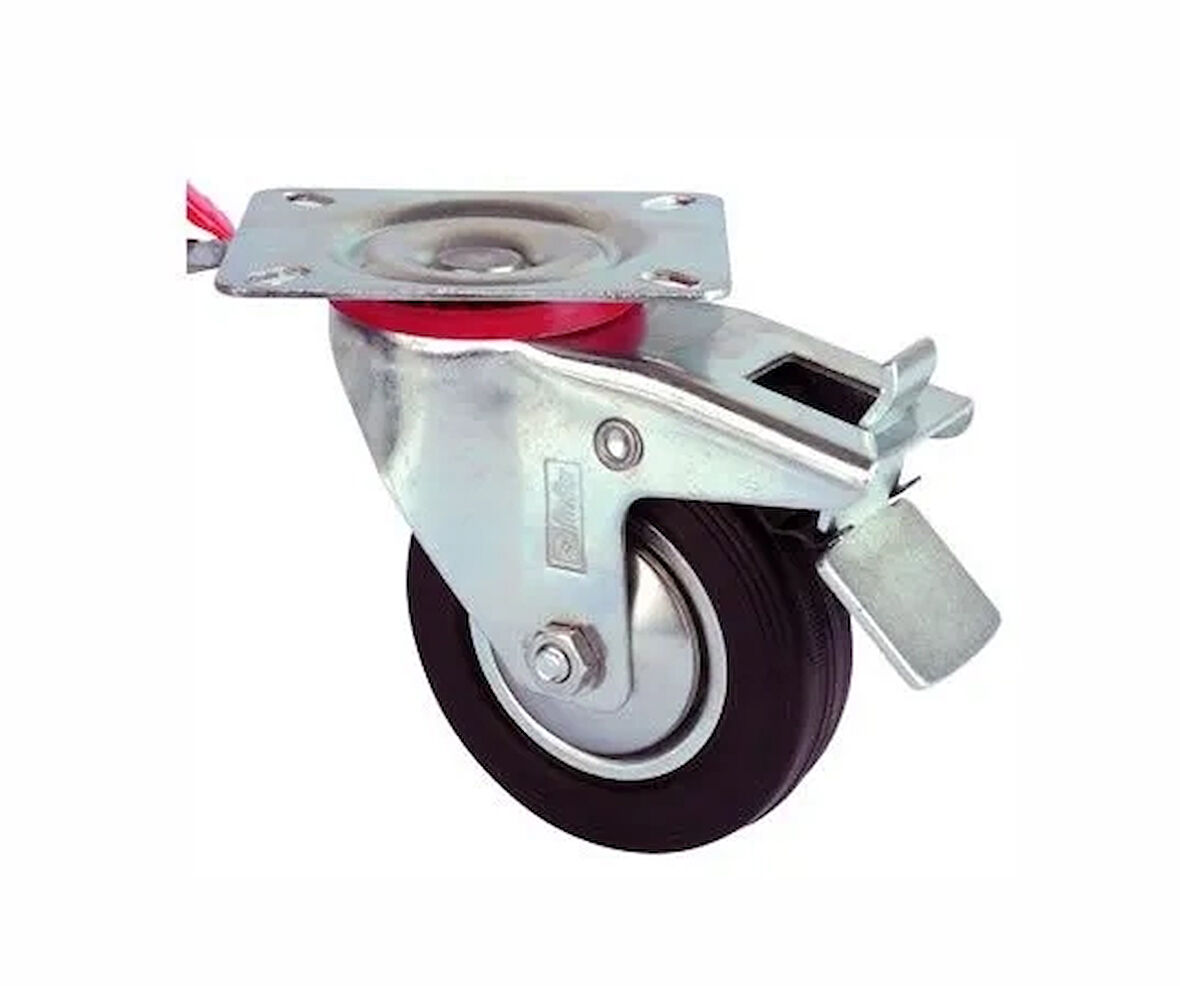 Servis Tekeri - Frenli Tablalı Siyah Döner - Çap 80 Mm