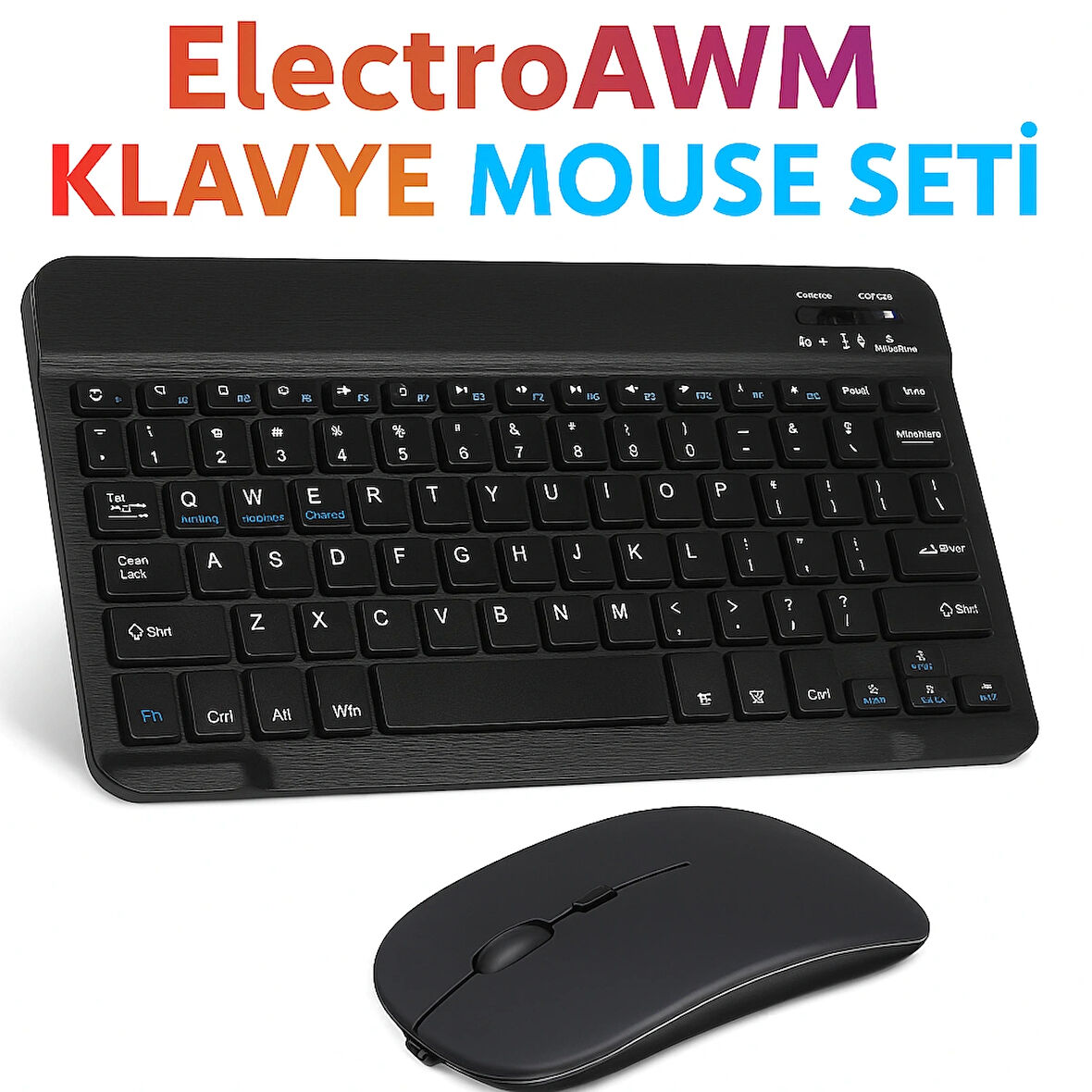  Kablosuz Bluetooth Klavye + Mouse Seti (iOS / Android / Windows Uyumlu) SİYAH
