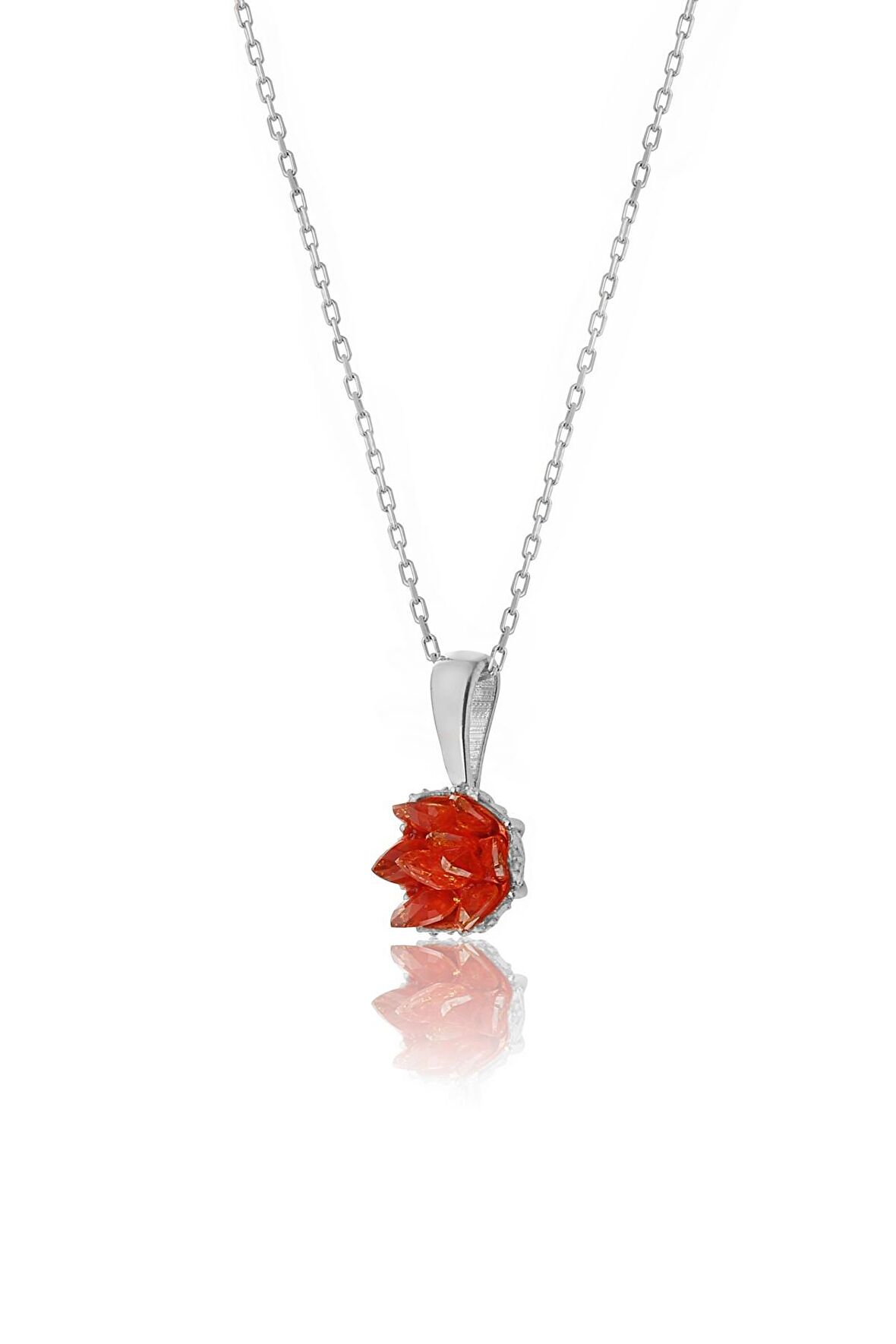 925 ayar Gümüş Orange taşlı Lotus Çiçeği kolye