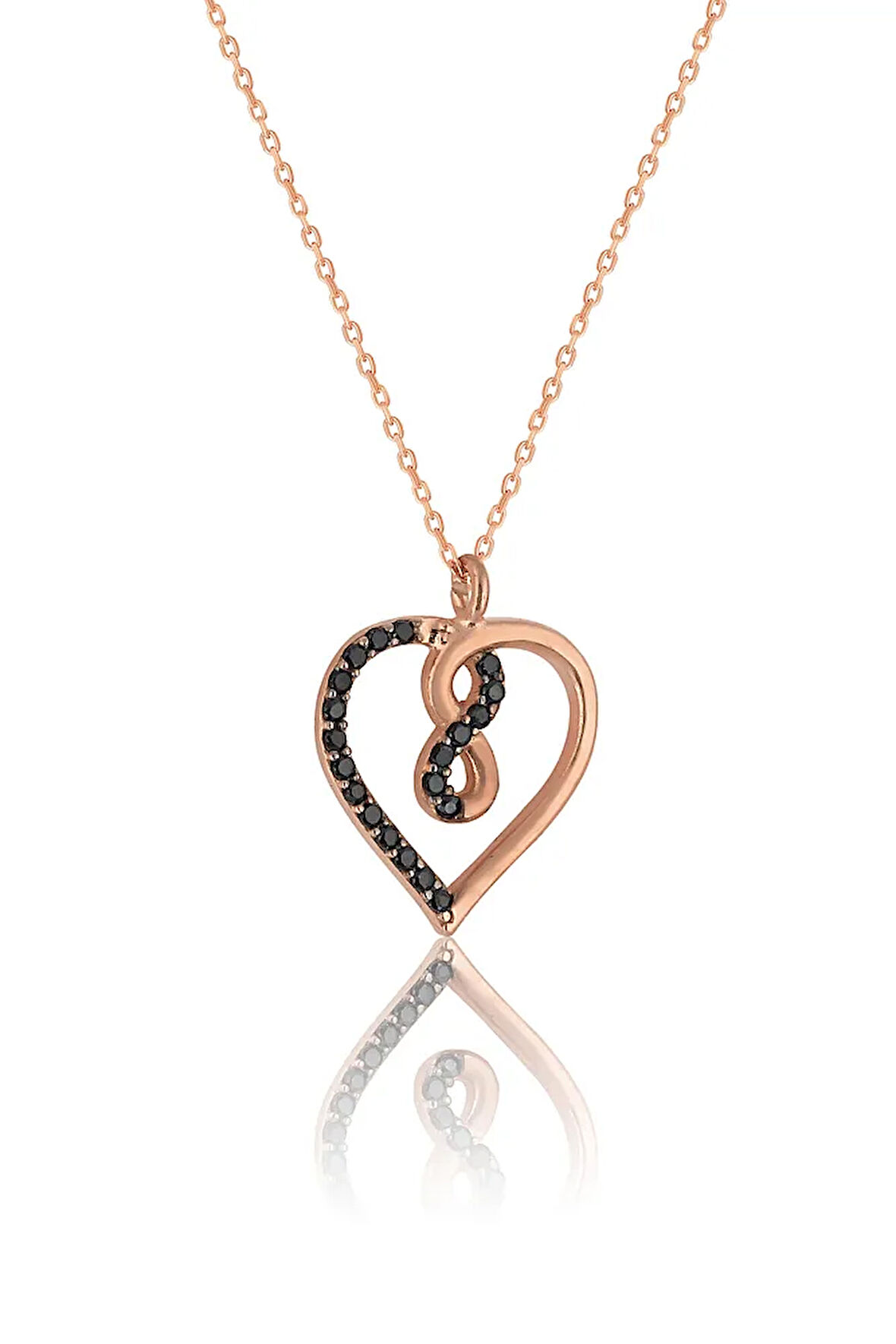 Kalp ve Sonsuzluk Kolye 925 ayar Gümüş Kolye Rose-Gold Renk Tek Ebat Beden
