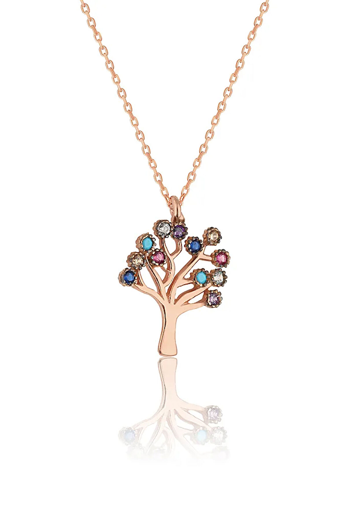 Gümüş Hayat Ağacı Kolye 925 ayar Gümüş Yaşam Ağacı Kolye zs0027kly Rose-Mix Renk Tek Ebat Beden