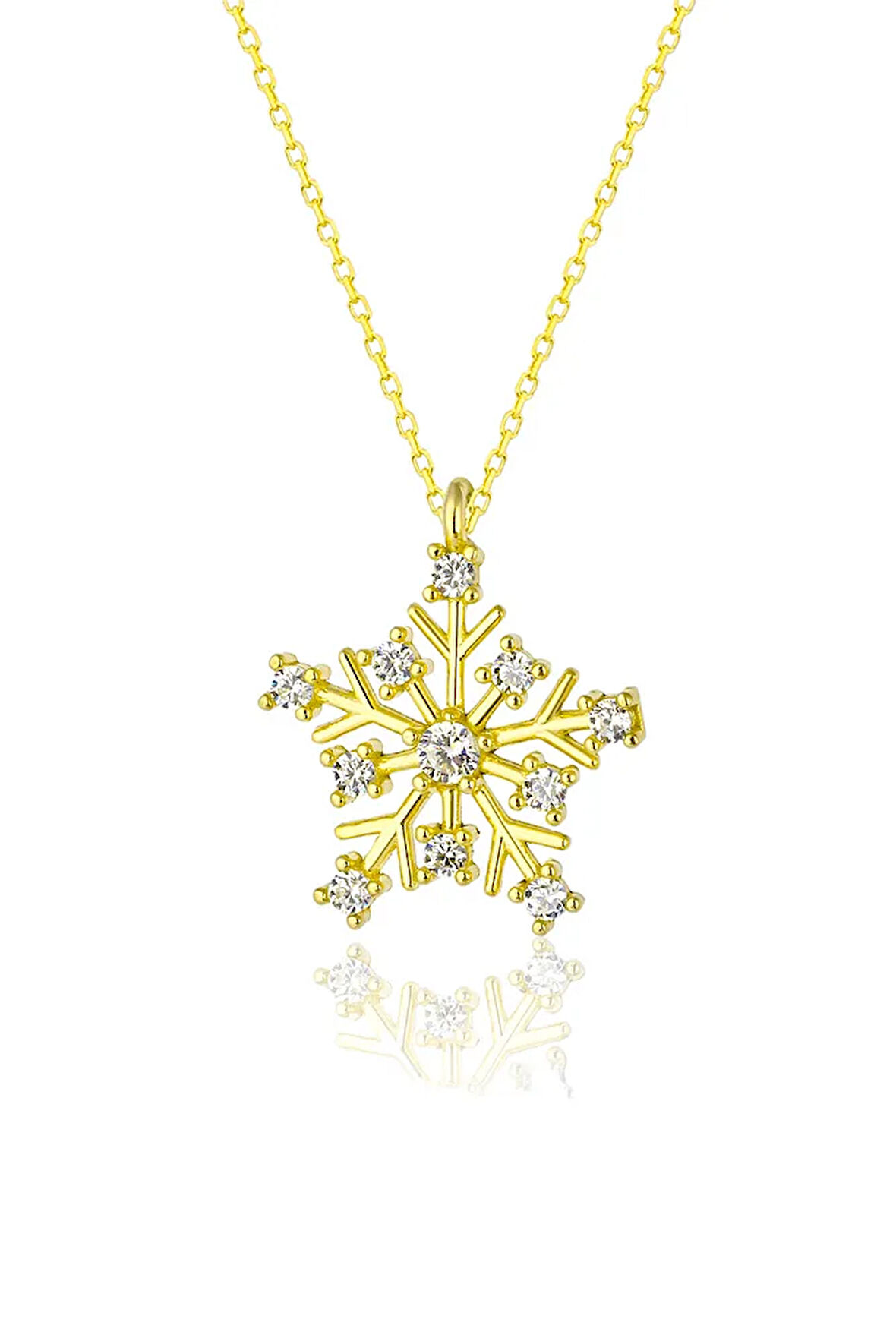 925 Ayar Gümüş Beyaz Zirkon Taşlı Kar Tanesi Kolye 16 mm zs0041kly Altın Renk Tek Ebat Beden