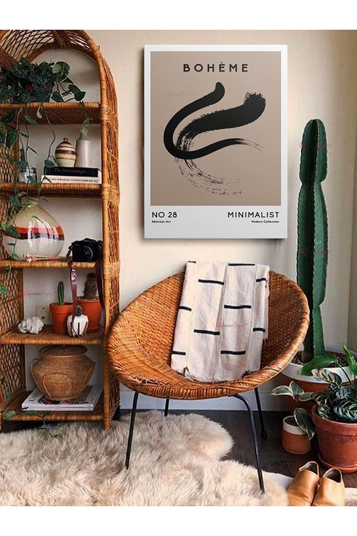 Soyut Dekoratif Vintange Retro Bohe Bohem Boho Art Vektorel Abstract Minimalist Canvas Kanvas Tablo