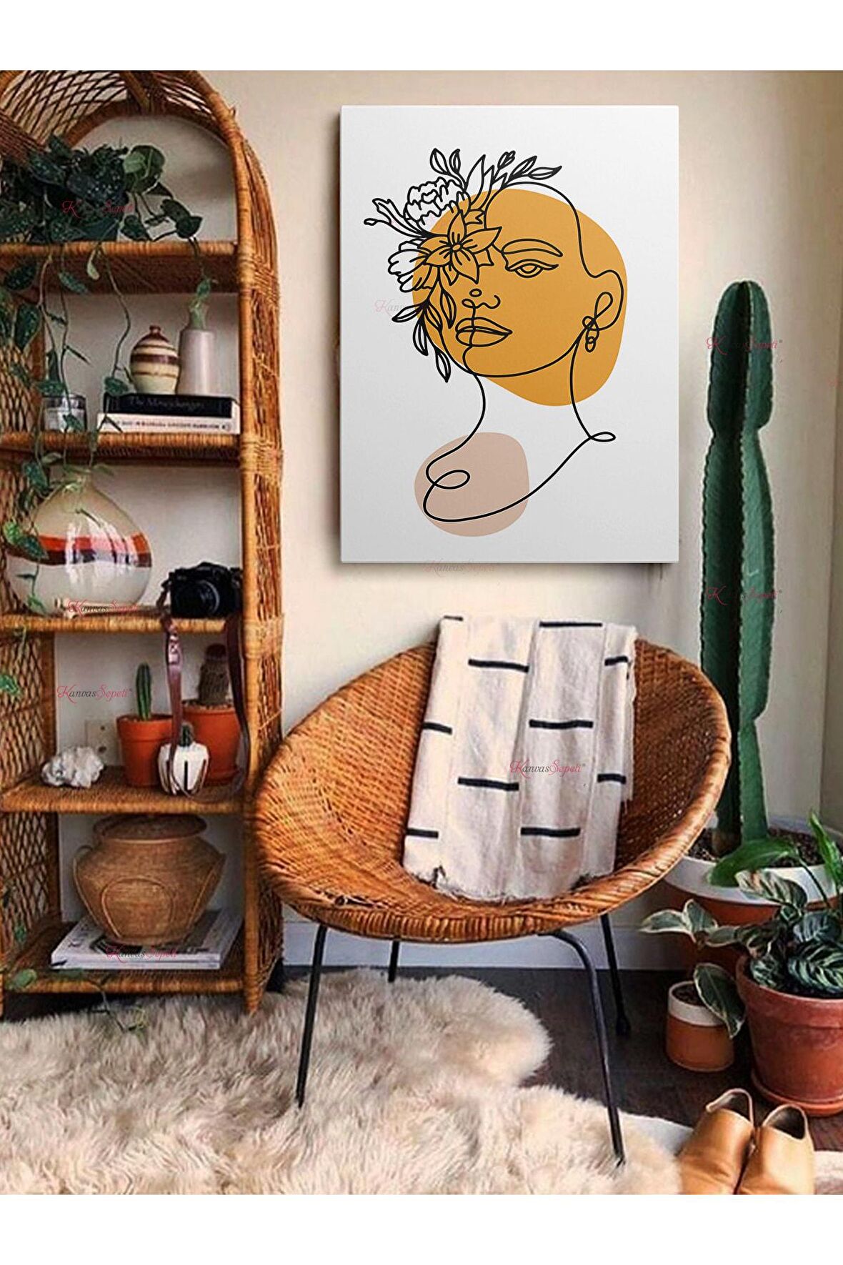 Soyut Dekoratif Vintange Retro Bohe Bohem Boho Art Vektorel Abstract Minimalist Canvas Kanvas Tablo