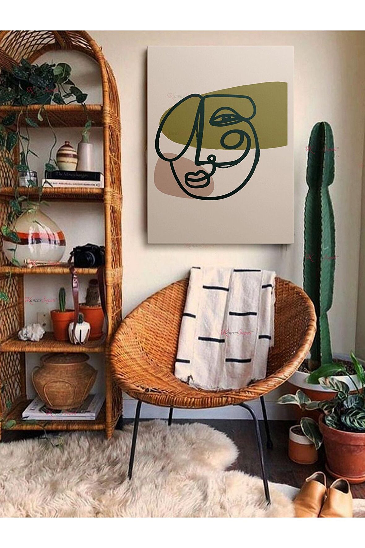 Soyut Dekoratif Vintange Retro Bohe Bohem Boho Art Vektorel Abstract Minimalist Canvas Kanvas Tablo