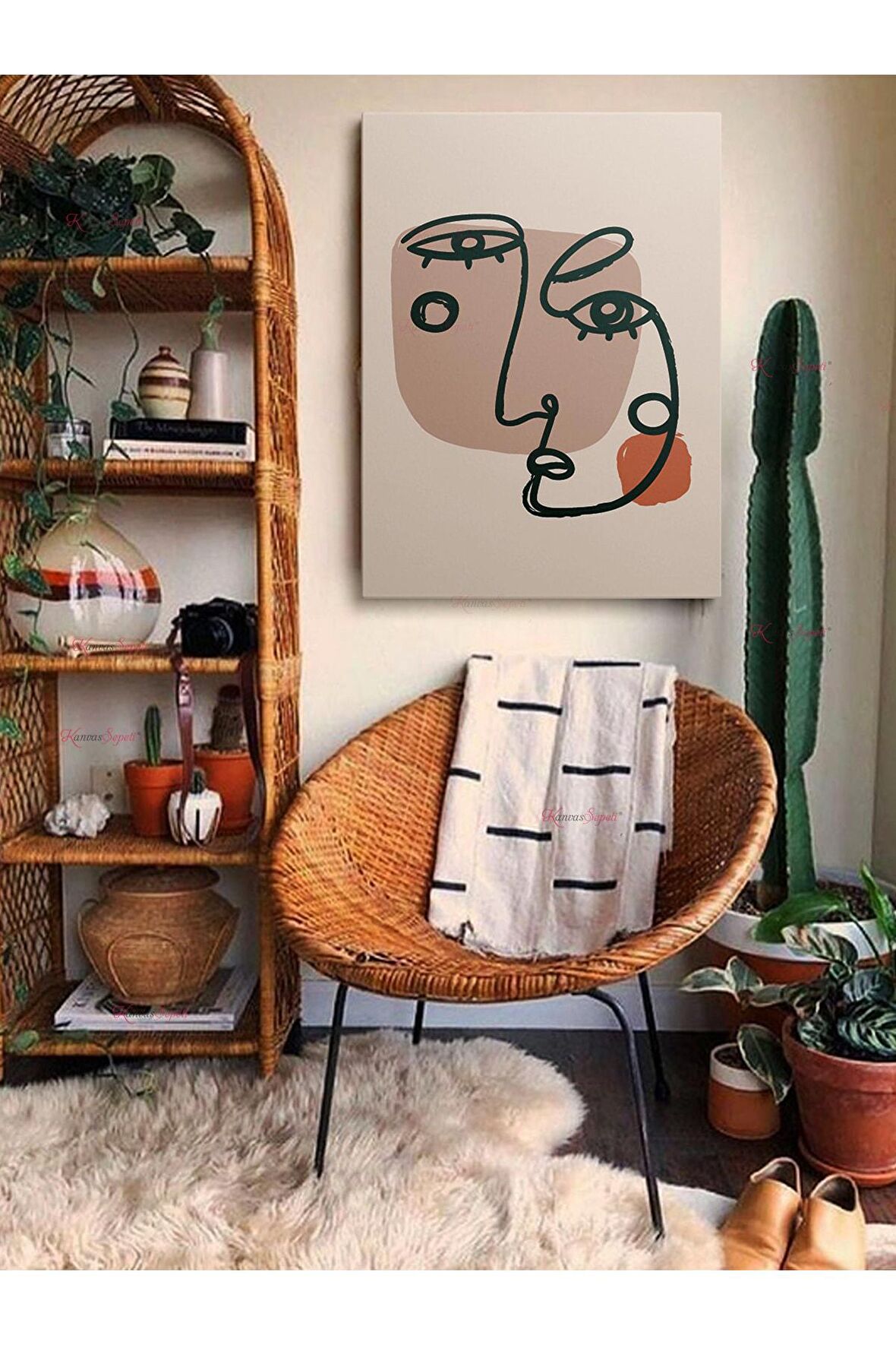 Soyut Dekoratif Vintange Retro Bohe Bohem Boho Art Vektorel Abstract Minimalist Canvas Kanvas Tablo