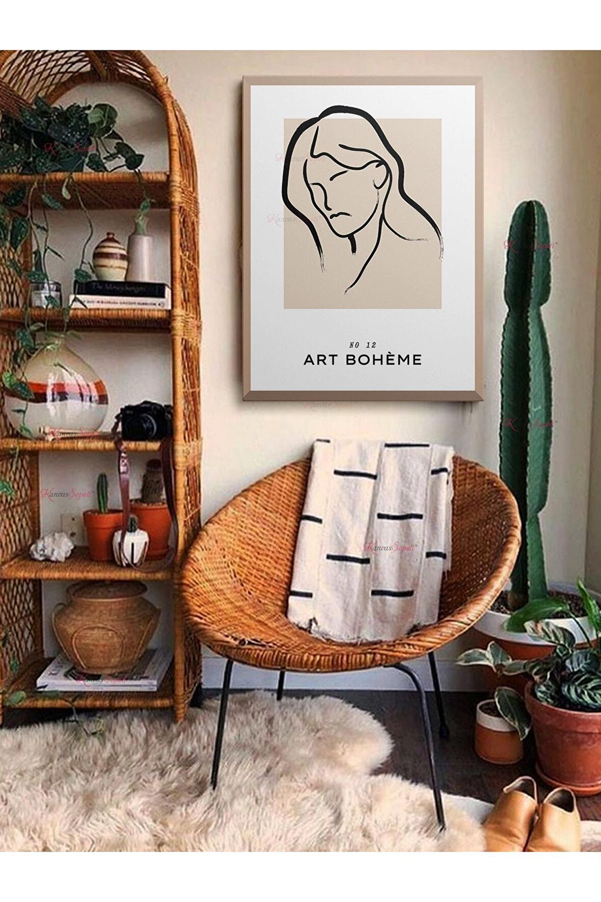 Soyut Dekoratif Vintange Retro Bohe Bohem Boho Art Vektorel Abstract Minimalist Canvas Kanvas Tablo