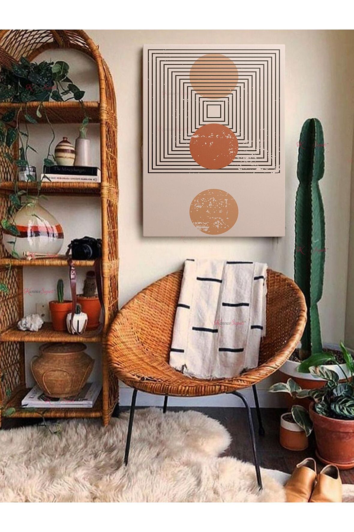 Soyut Dekoratif Vintange Retro Bohe Bohem Boho Art Vektorel Abstract Minimalist Canvas Kanvas Tablo