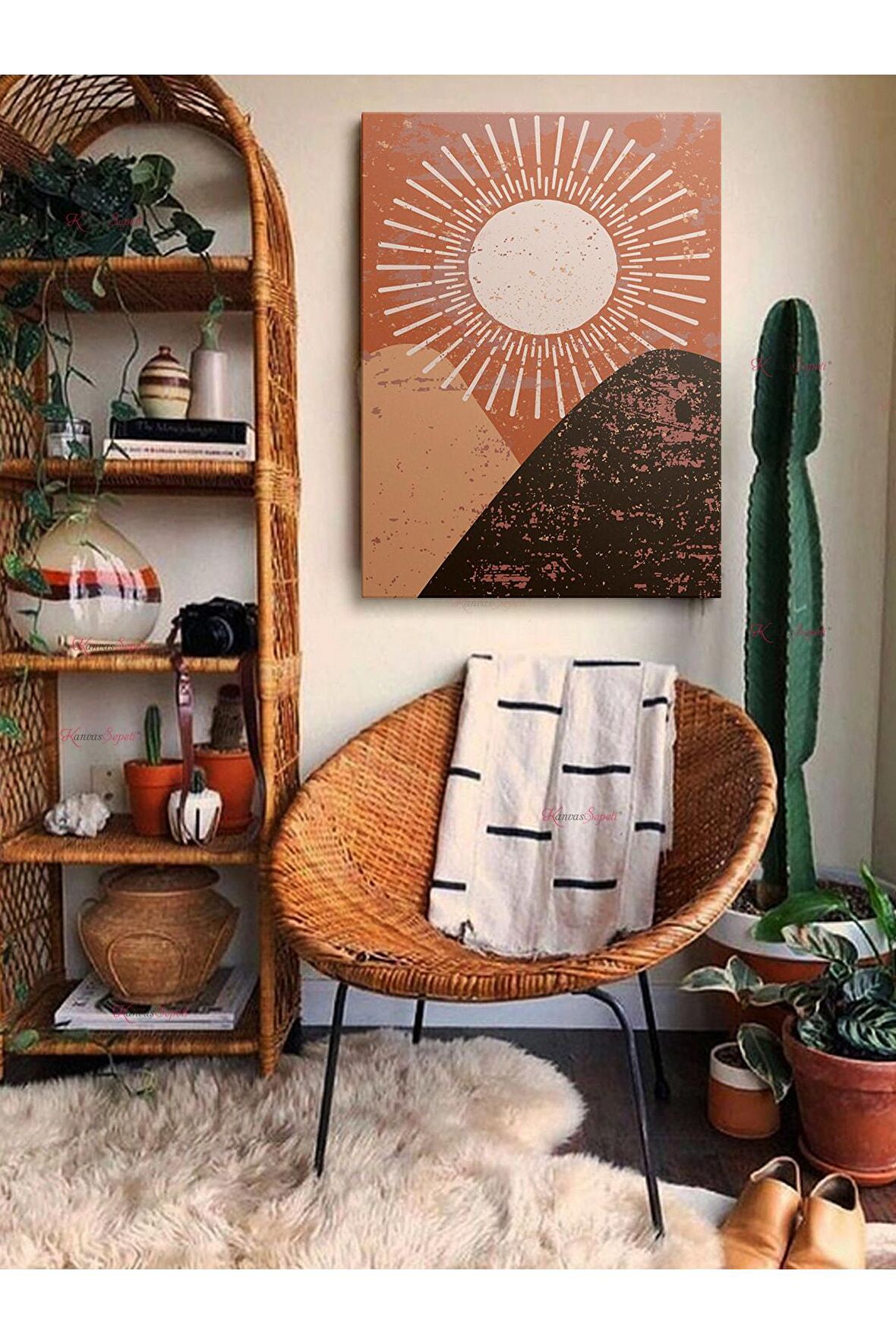 Soyut Dekoratif Vintange Retro Bohe Bohem Boho Art Vektorel Abstract Minimalist Canvas Kanvas Tablo
