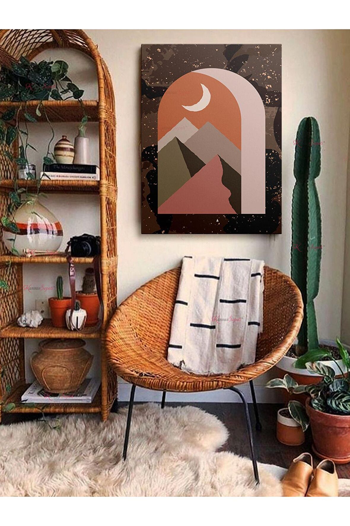 Soyut Dekoratif Vintange Retro Bohe Bohem Boho Art Vektorel Abstract Minimalist Canvas Kanvas Tablo