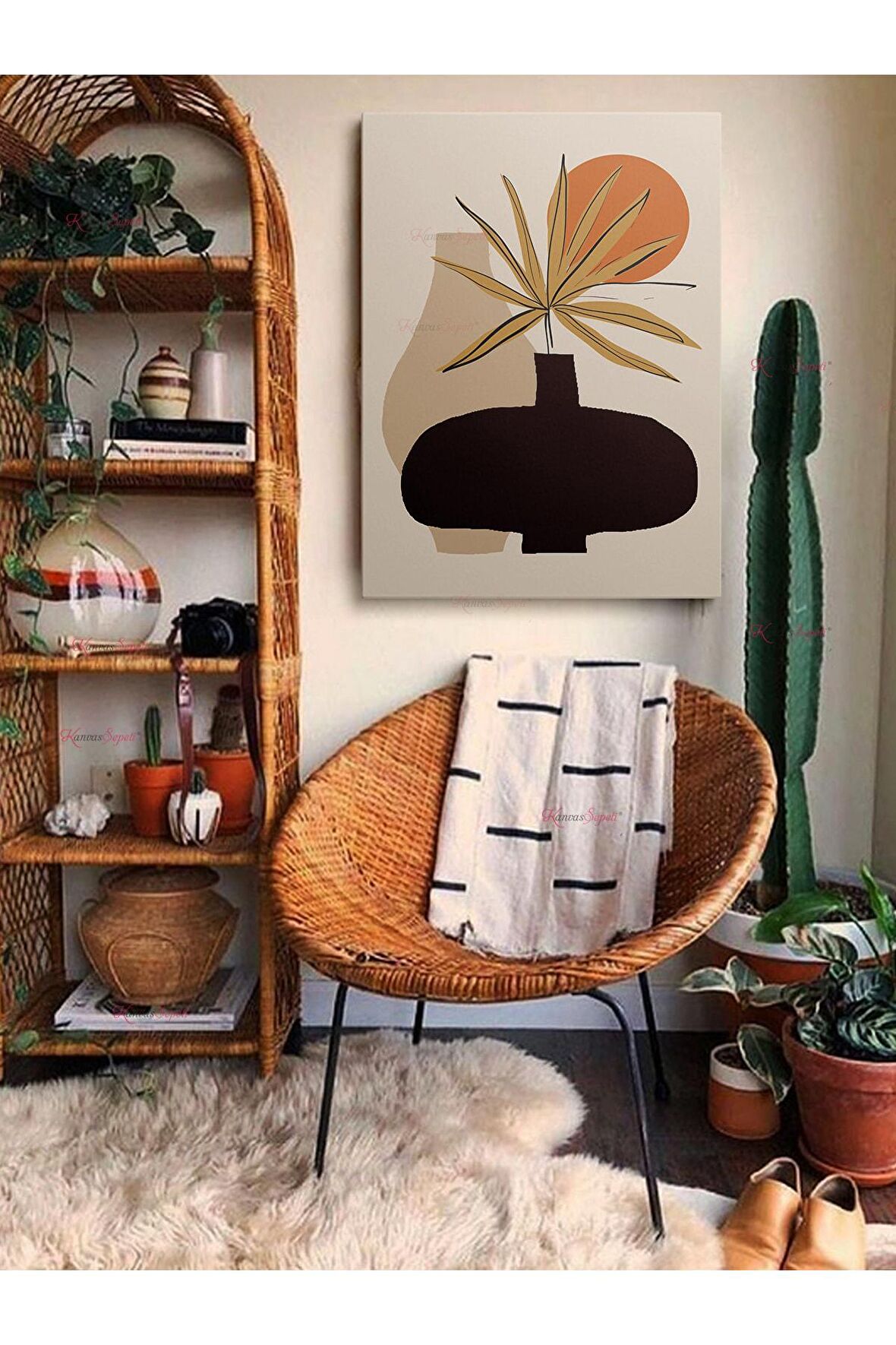 Soyut Dekoratif Vintange Retro Bohe Bohem Boho Art Vektorel Abstract Minimalist Canvas Kanvas Tablo
