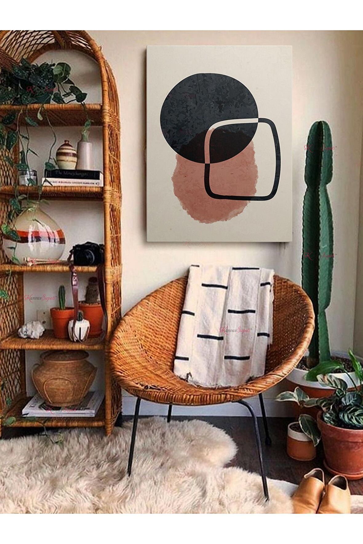 Soyut Dekoratif Vintange Retro Bohe Bohem Boho Art Vektorel Abstract Minimalist Canvas Kanvas Tablo