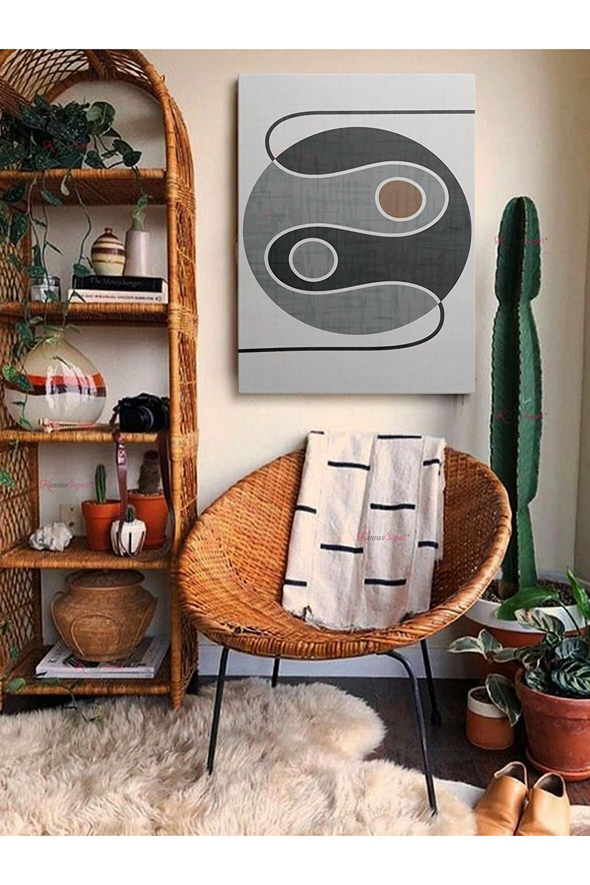 Soyut Dekoratif Vintange Retro Bohe Bohem Boho Art Vektorel Abstract Minimalist Canvas Kanvas Tablo