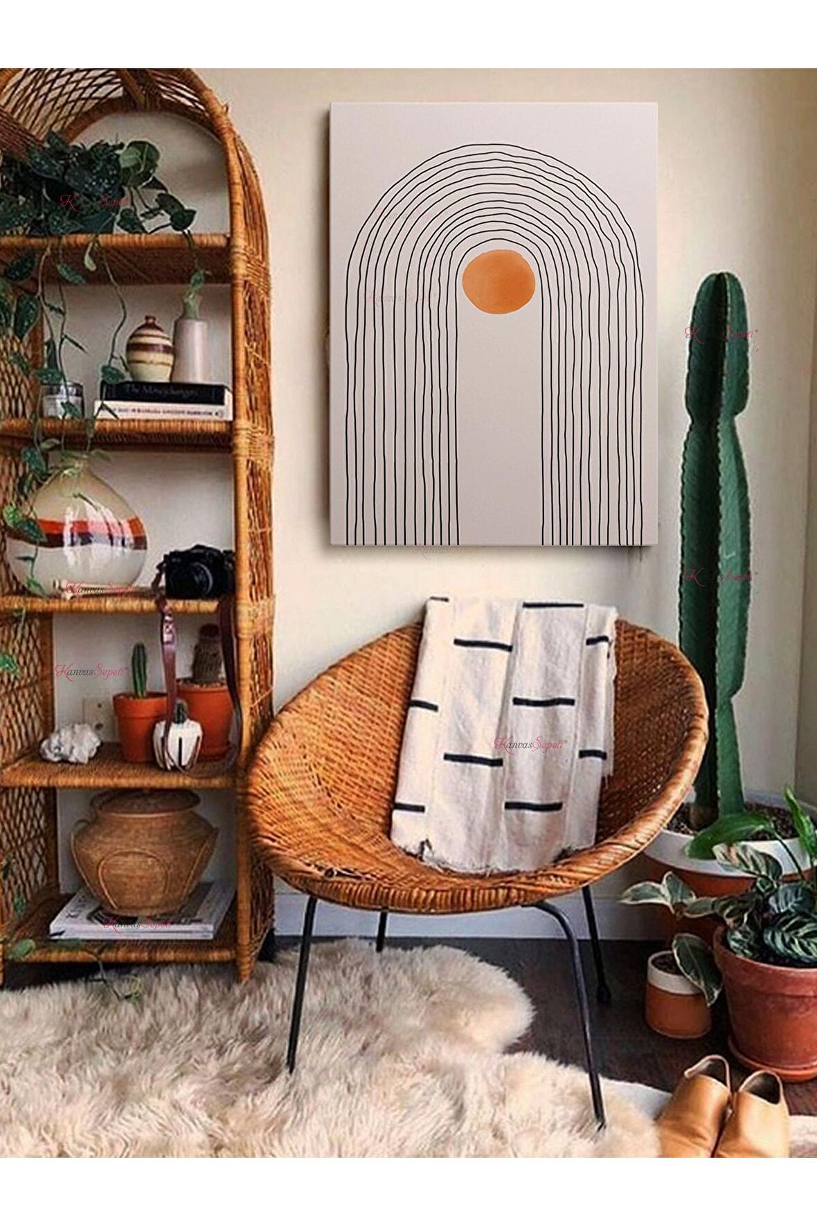 Soyut Dekoratif Vintange Retro Bohe Bohem Boho Art Vektorel Abstract Minimalist Canvas Kanvas Tablo