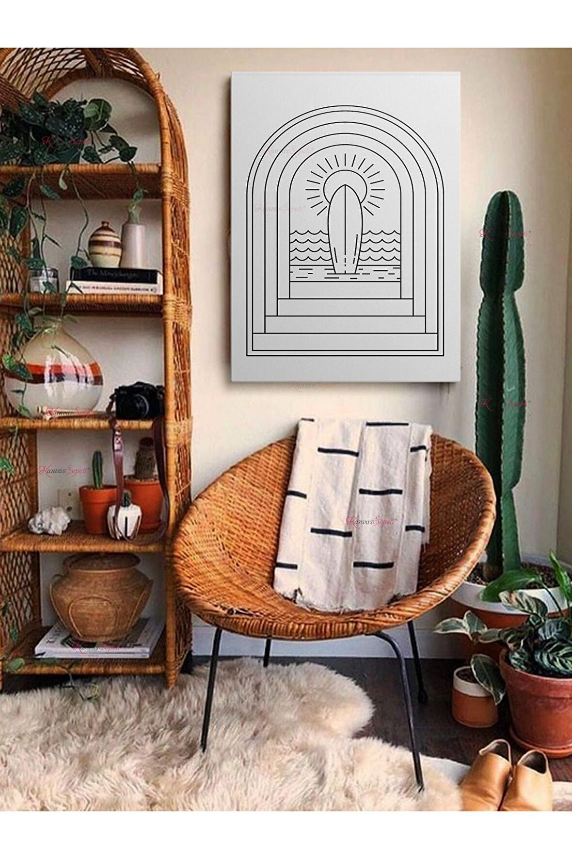 Soyut Dekoratif Vintange Retro Bohe Bohem Boho Art Vektorel Abstract Minimalist Canvas Kanvas Tablo