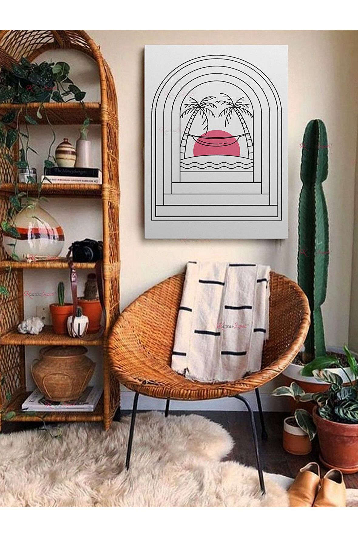 Soyut Dekoratif Vintange Retro Bohe Bohem Boho Art Vektorel Abstract Minimalist Canvas Kanvas Tablo