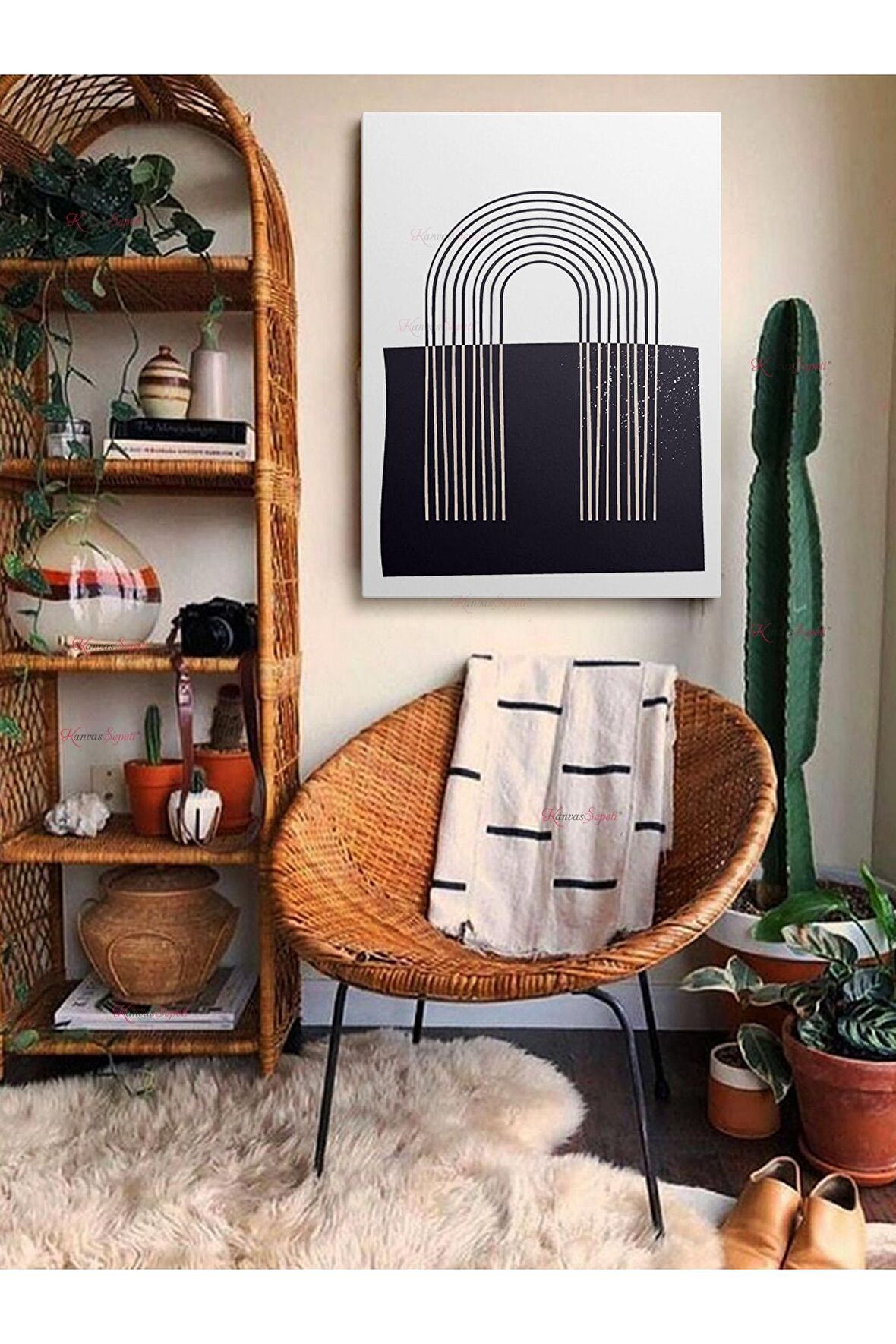 Soyut Dekoratif Vintange Retro Bohe Bohem Boho Art Vektorel Abstract Minimalist Canvas Kanvas Tablo