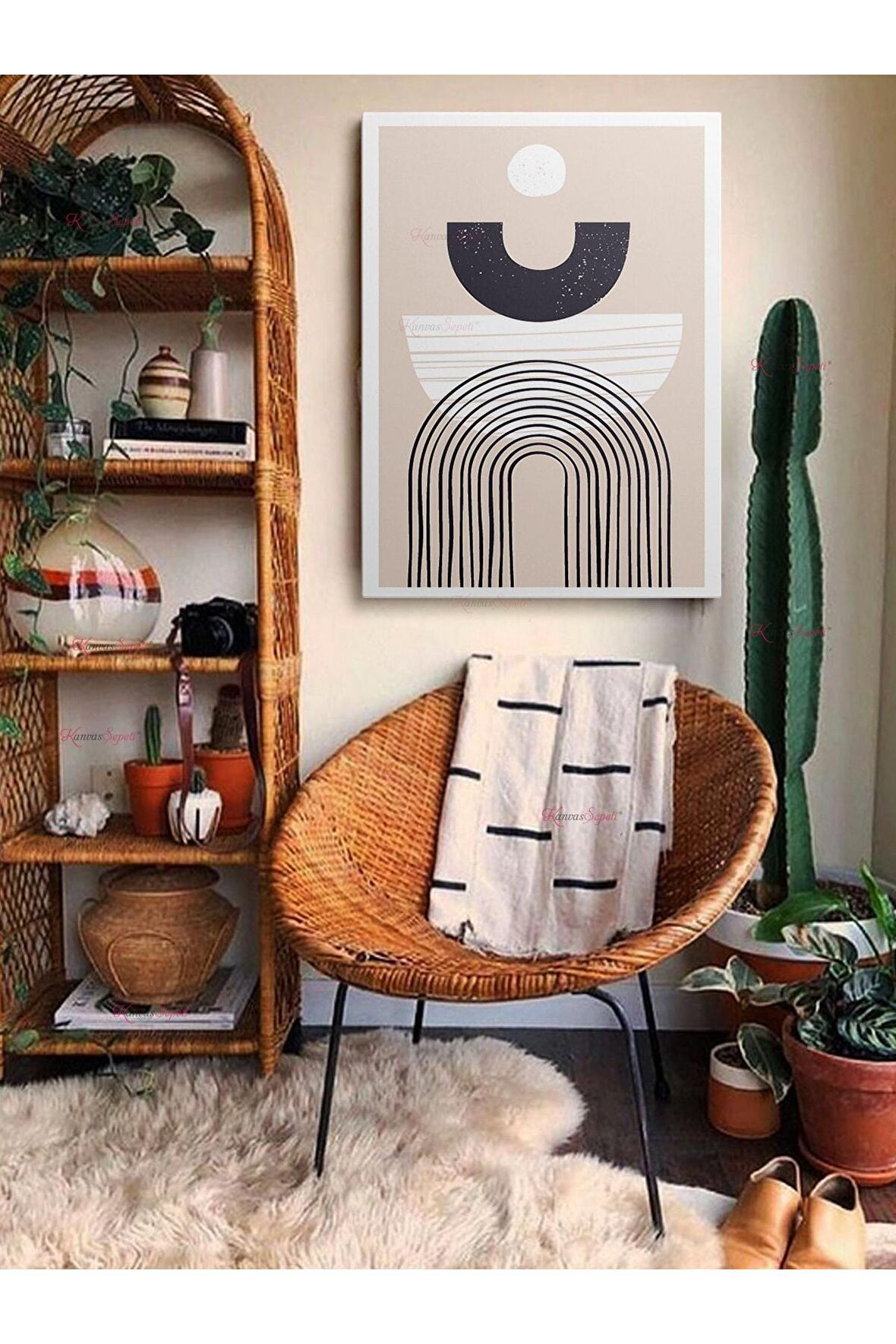 Soyut Dekoratif Vintange Retro Bohe Bohem Boho Art Vektorel Abstract Minimalist Canvas Kanvas Tablo