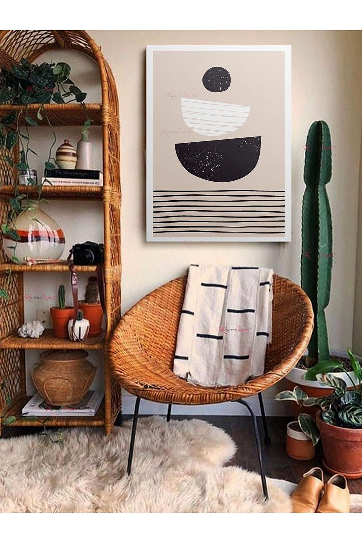 Soyut Dekoratif Vintange Retro Bohe Bohem Boho Art Vektorel Abstract Minimalist Canvas Kanvas Tablo