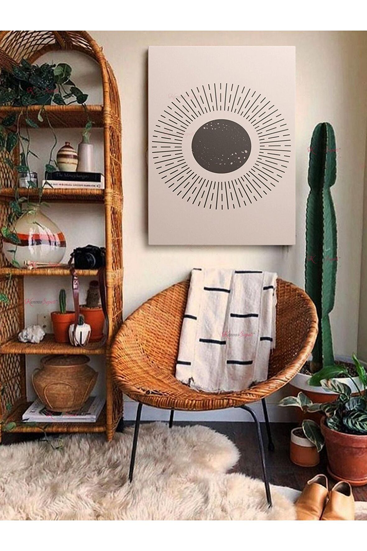 Soyut Dekoratif Vintange Retro Bohe Bohem Boho Art Vektorel Abstract Minimalist Canvas Kanvas Tablo