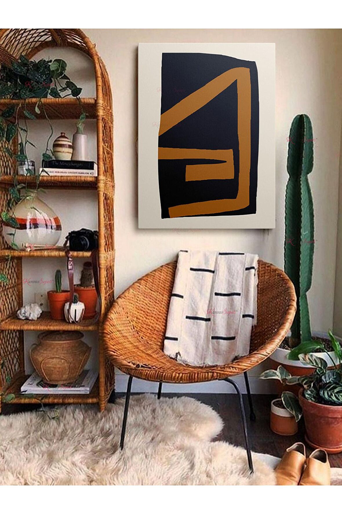 Soyut Dekoratif Vintange Retro Bohe Bohem Boho Art Vektorel Abstract Minimalist Canvas Kanvas Tablo