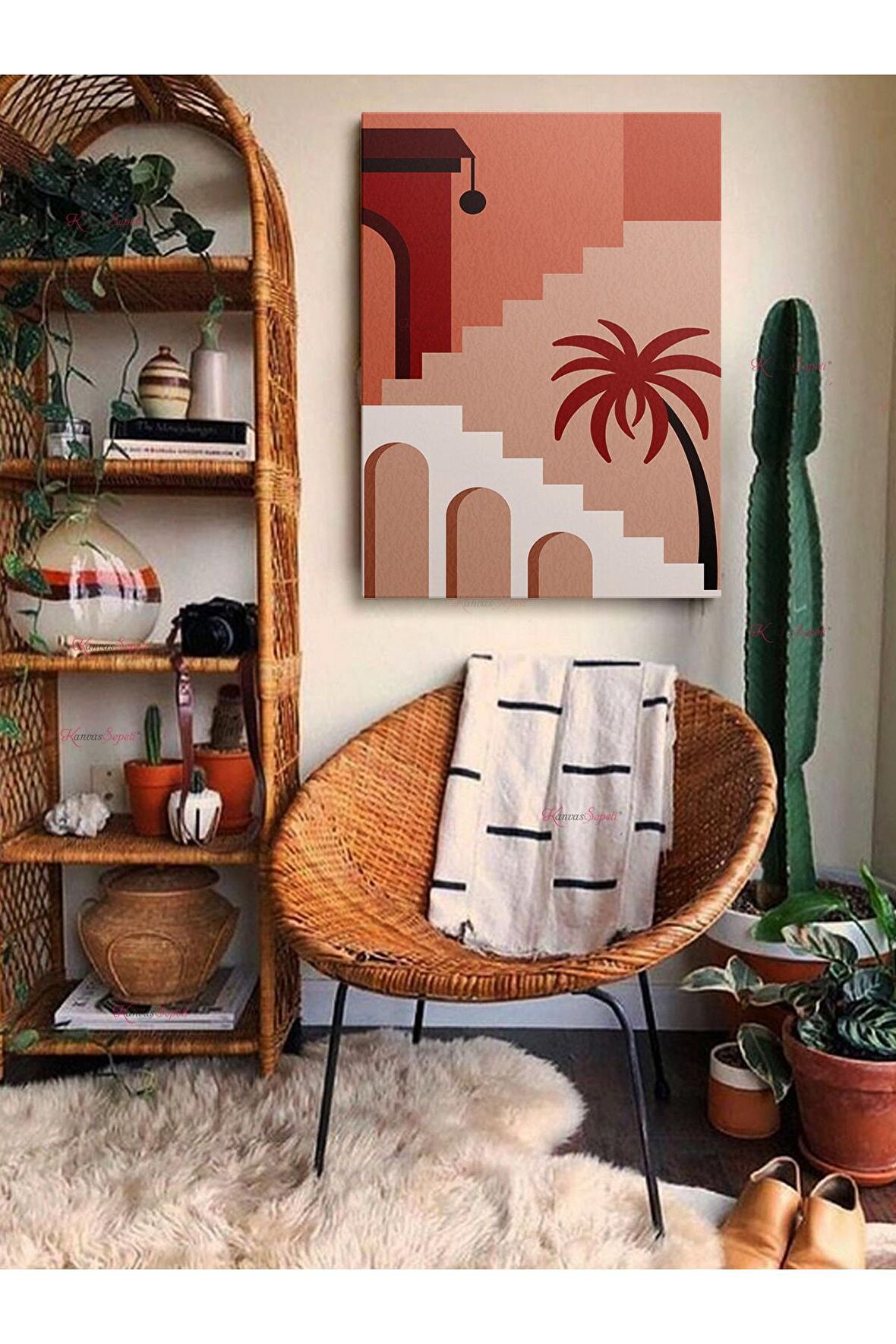 Soyut Dekoratif Vintange Retro Bohe Bohem Boho Art Vektorel Abstract Minimalist Canvas Kanvas Tablo