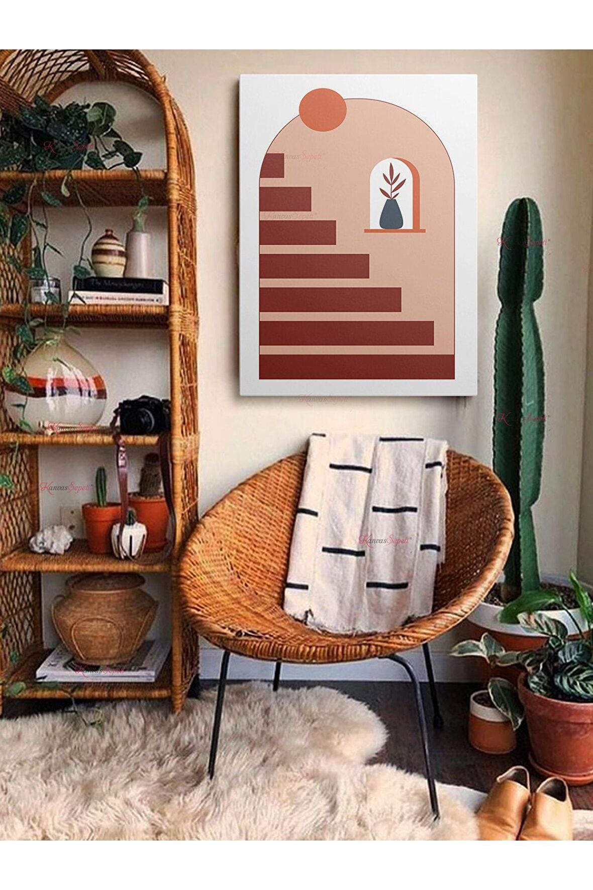 Soyut Dekoratif Vintange Retro Bohe Bohem Boho Art Vektorel Abstract Minimalist Canvas Kanvas Tablo