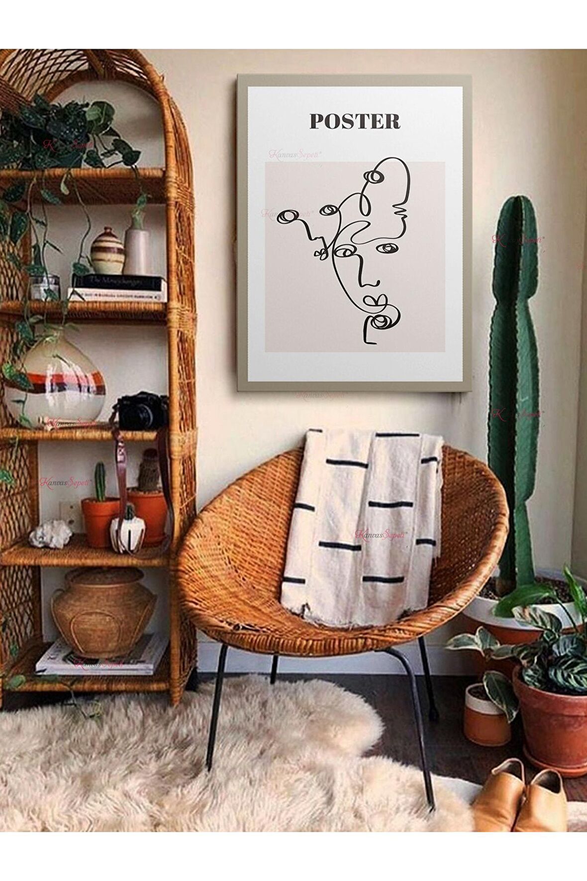 Soyut Dekoratif Vintange Retro Bohe Bohem Boho Art Vektorel Abstract Minimalist Canvas Kanvas Tablo