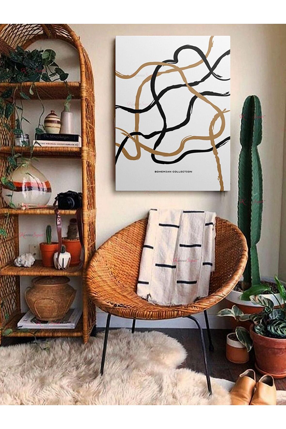 Soyut Dekoratif Vintange Retro Bohe Bohem Boho Art Vektorel Abstract Minimalist Canvas Kanvas Tablo