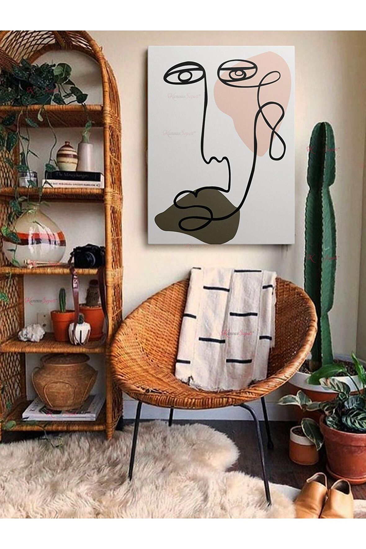 Soyut Dekoratif Vintange Retro Bohe Bohem Boho Art Vektorel Abstract Minimalist Canvas Kanvas Tablo
