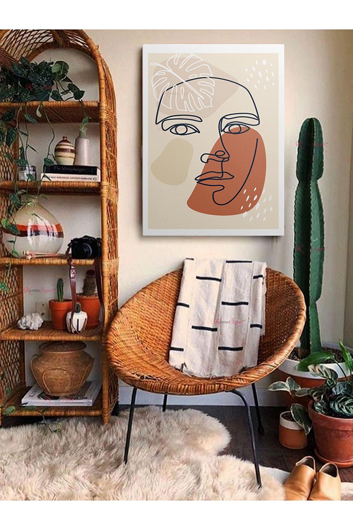 Soyut Dekoratif Vintange Retro Bohe Bohem Boho Art Vektorel Abstract Minimalist Canvas Kanvas Tablo