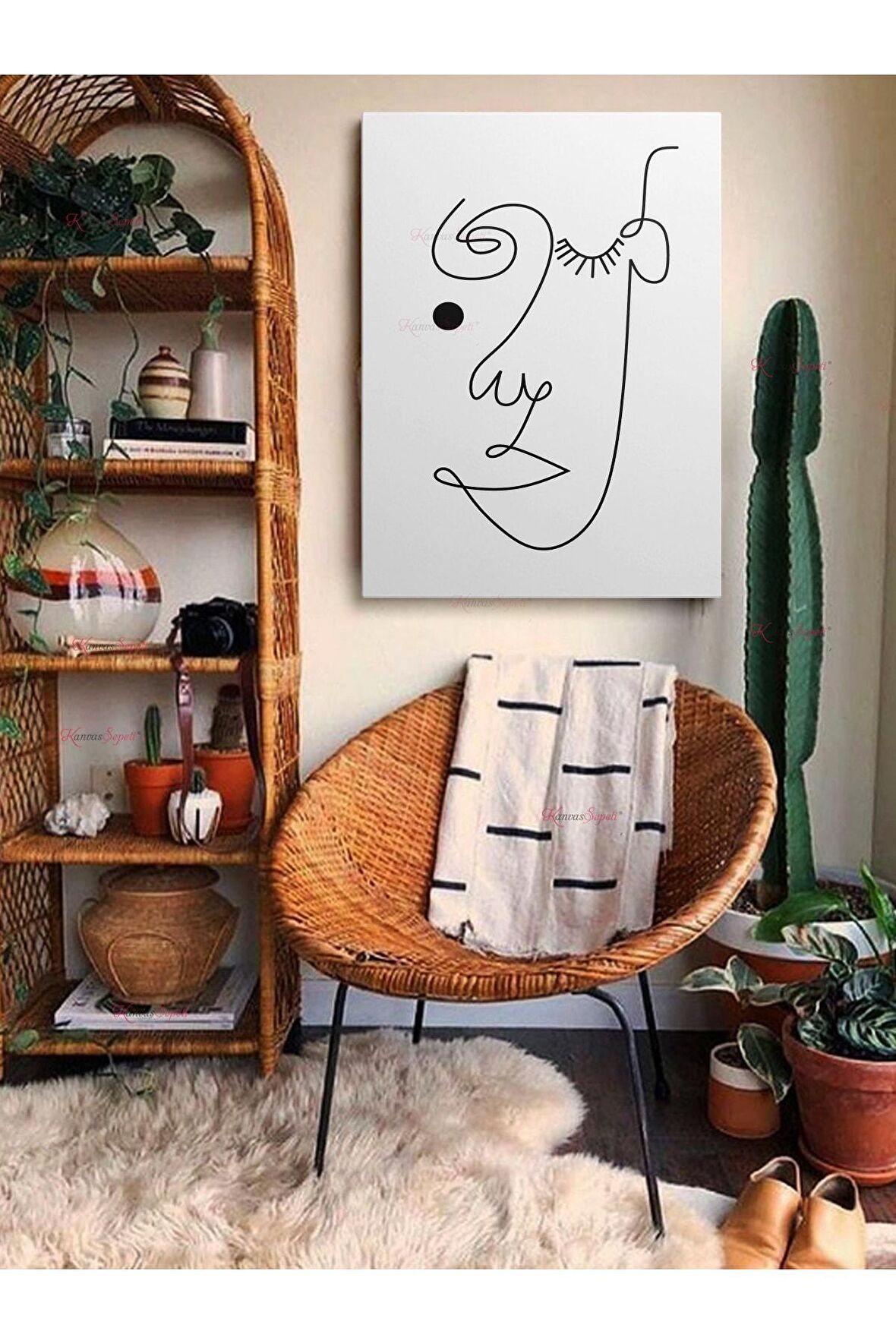 Soyut Dekoratif Vintange Retro Bohe Bohem Boho Art Vektorel Abstract Minimalist Canvas Kanvas Tablo