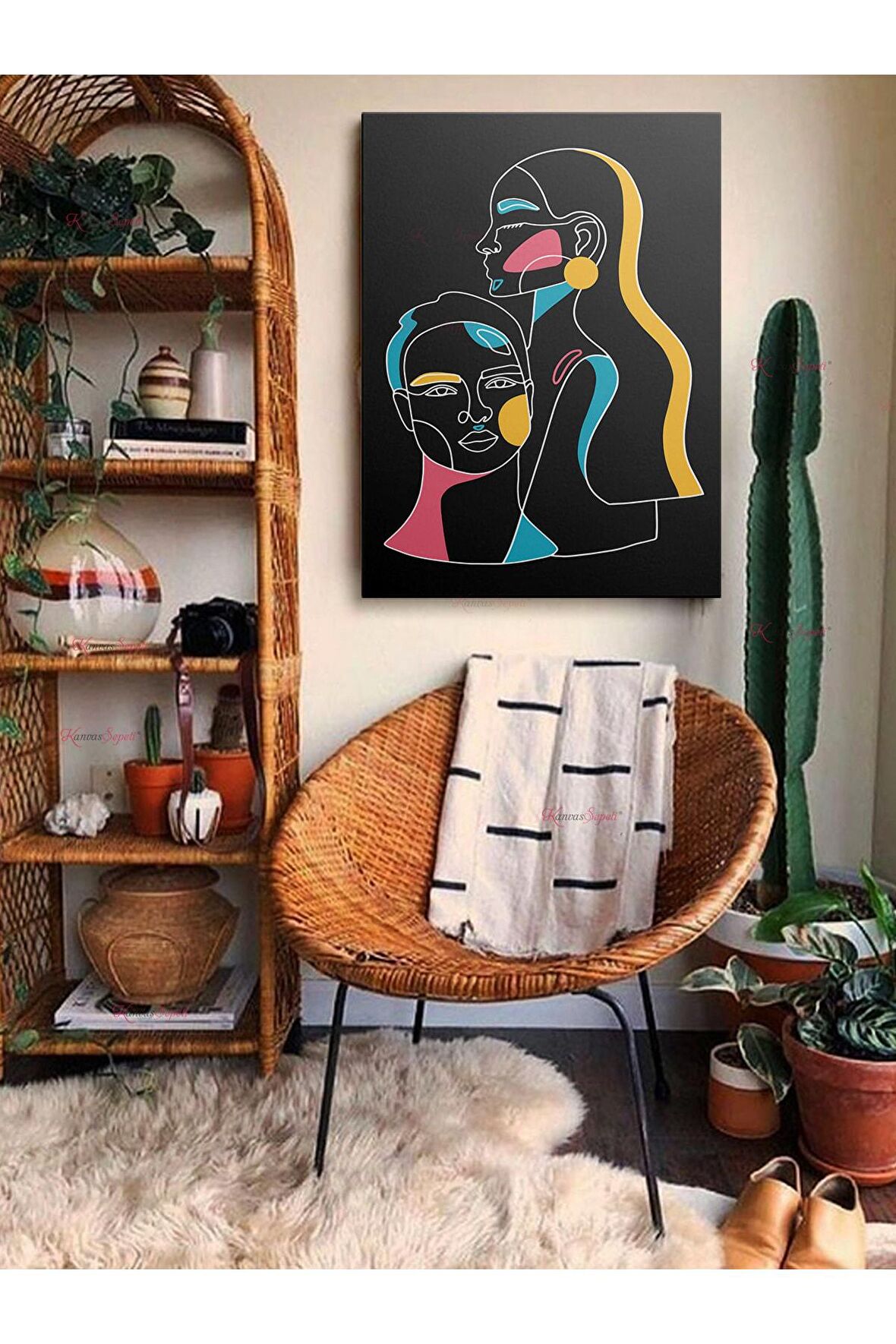 Soyut Dekoratif Vintange Retro Bohe Bohem Boho Art Vektorel Abstract Minimalist Canvas Kanvas Tablo