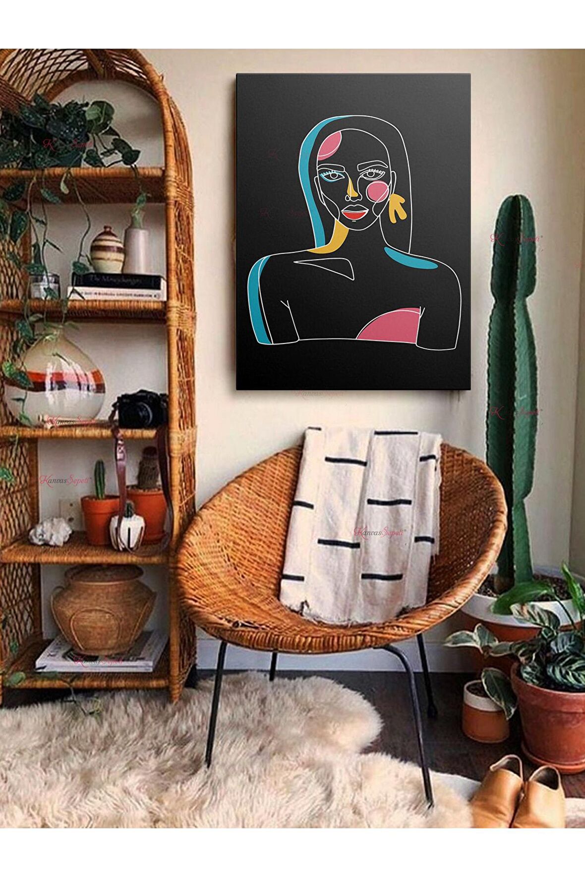 Soyut Dekoratif Vintange Retro Bohe Bohem Boho Art Vektorel Abstract Minimalist Canvas Kanvas Tablo