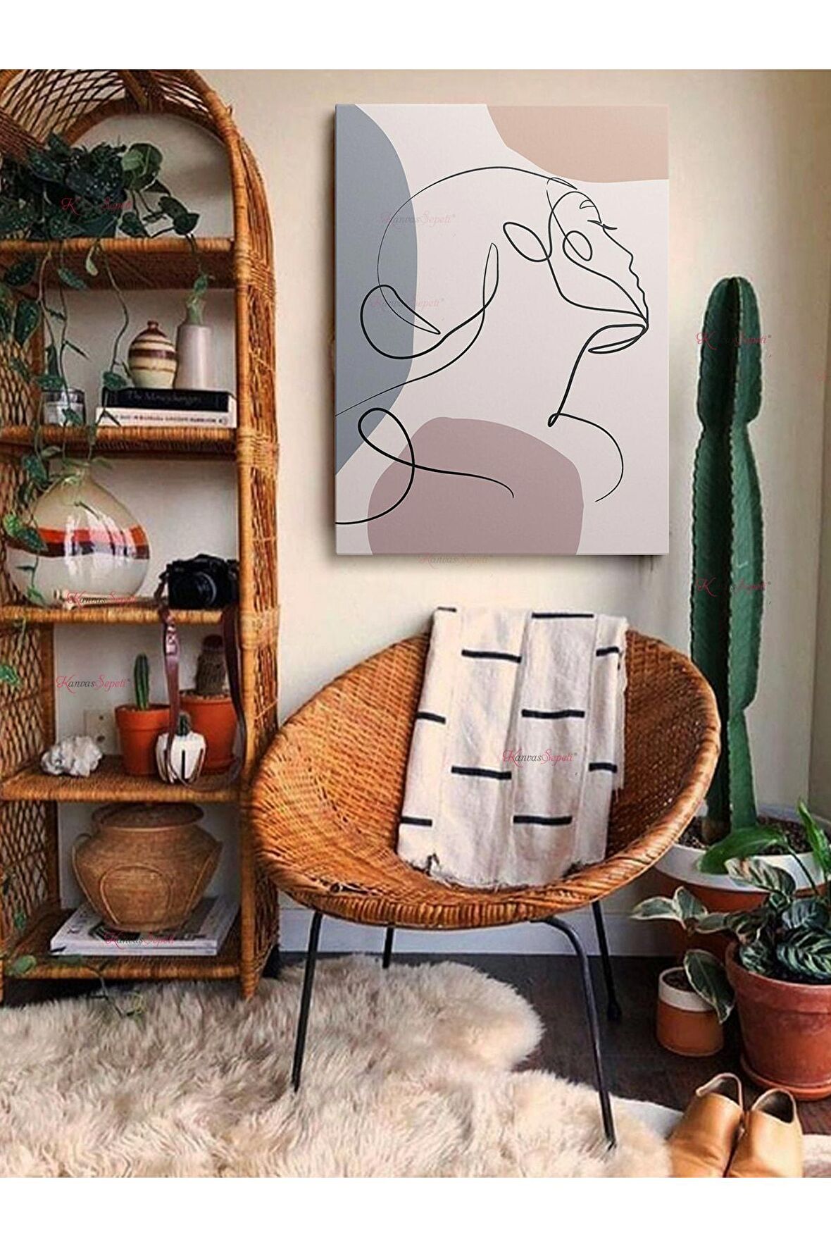 Soyut Dekoratif Vintange Retro Bohe Bohem Boho Art Vektorel Abstract Minimalist Canvas Kanvas Tablo