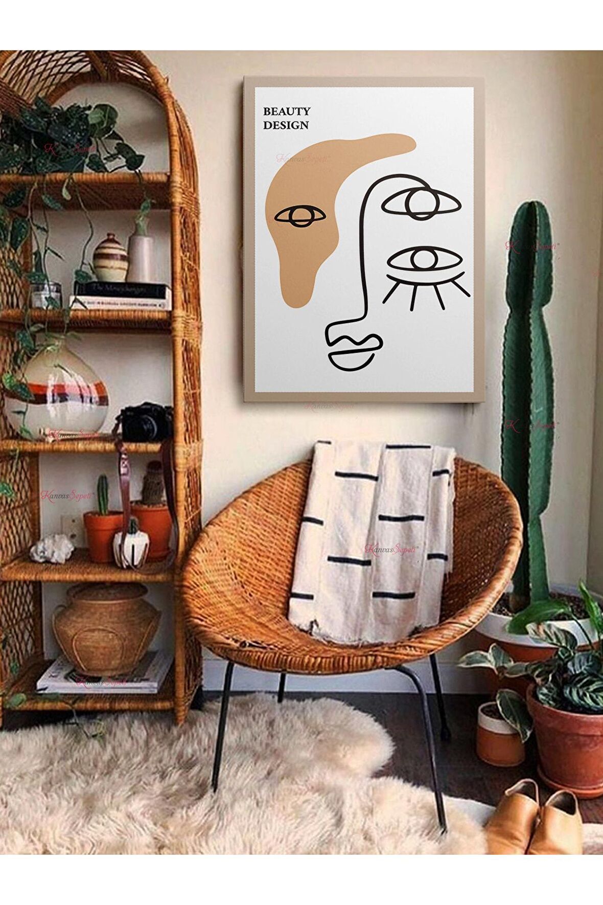 Soyut Dekoratif Vintange Retro Bohe Bohem Boho Art Vektorel Abstract Minimalist Canvas Kanvas Tablo