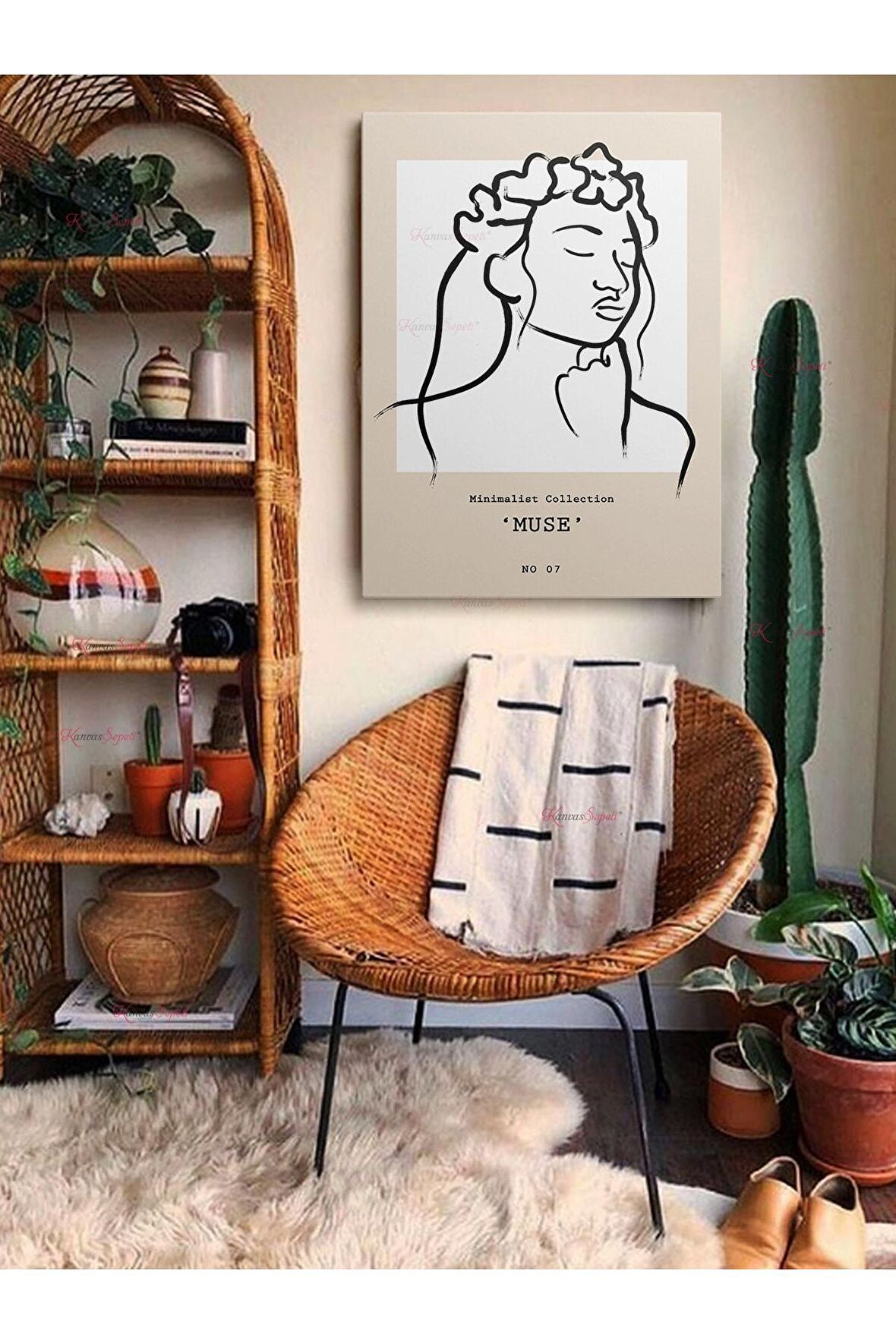 Soyut Dekoratif Vintange Retro Bohe Bohem Boho Art Vektorel Abstract Minimalist Canvas Kanvas Tablo