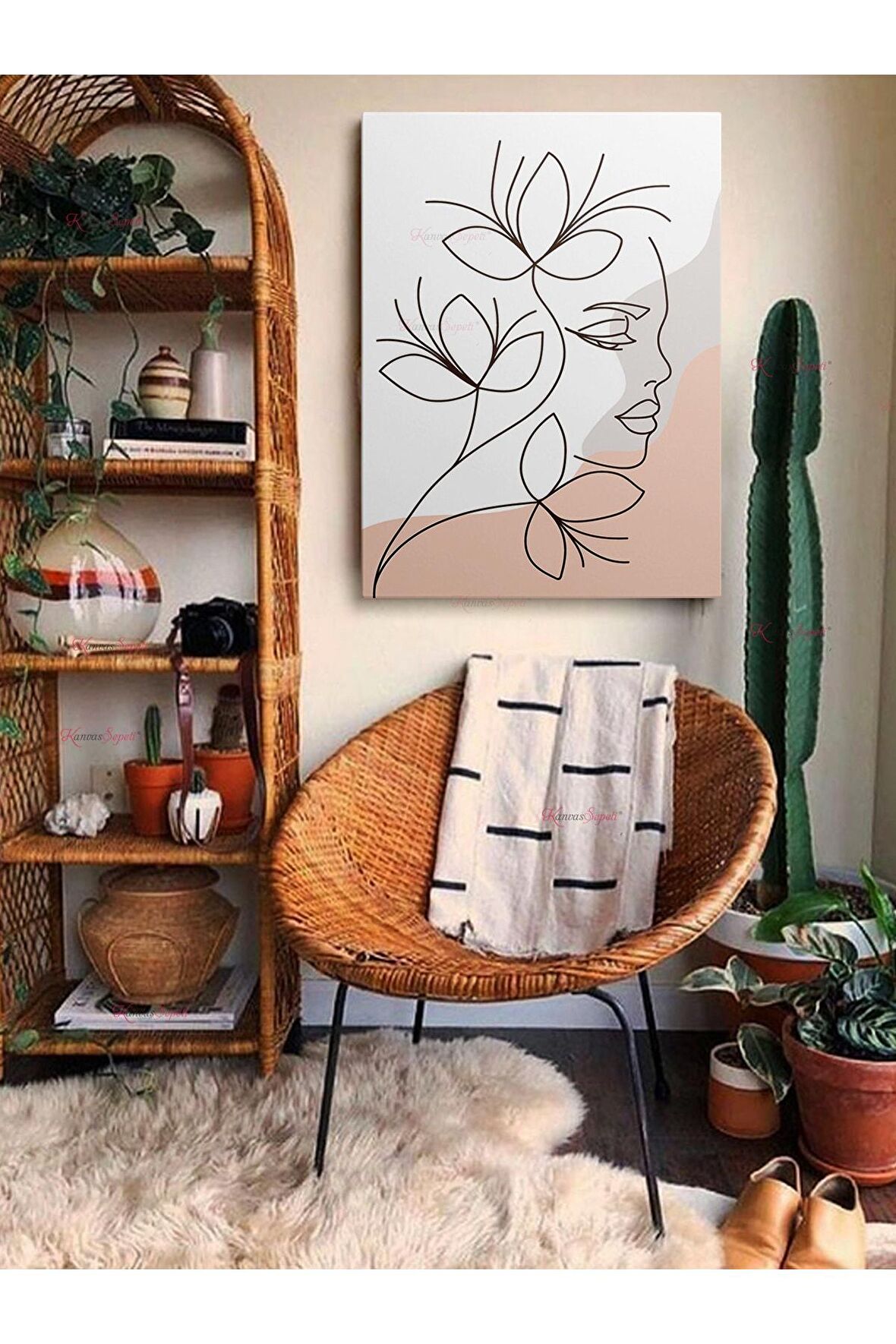 Soyut Dekoratif Vintange Retro Bohe Bohem Boho Art Vektorel Abstract Minimalist Canvas Kanvas Tablo