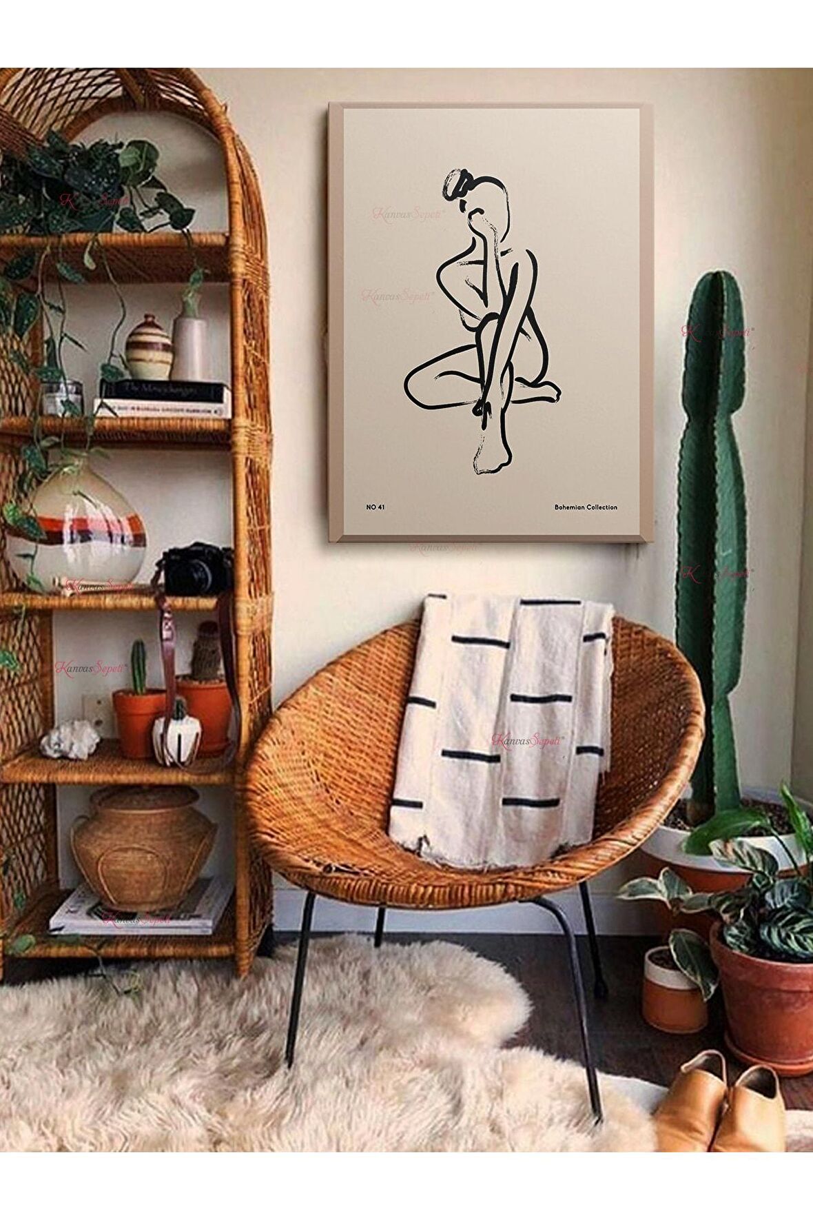 Soyut Dekoratif Vintange Retro Bohe Bohem Boho Art Vektorel Abstract Minimalist Canvas Kanvas Tablo