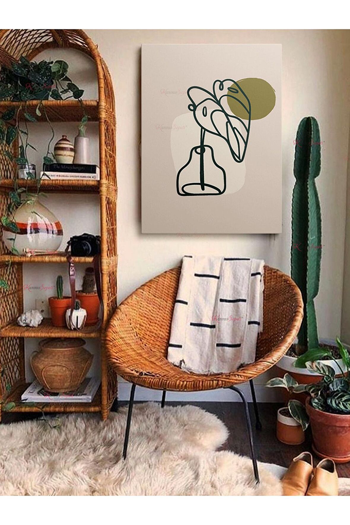Soyut Dekoratif Vintange Retro Bohe Bohem Boho Art Vektorel Abstract Minimalist Canvas Kanvas Tablo