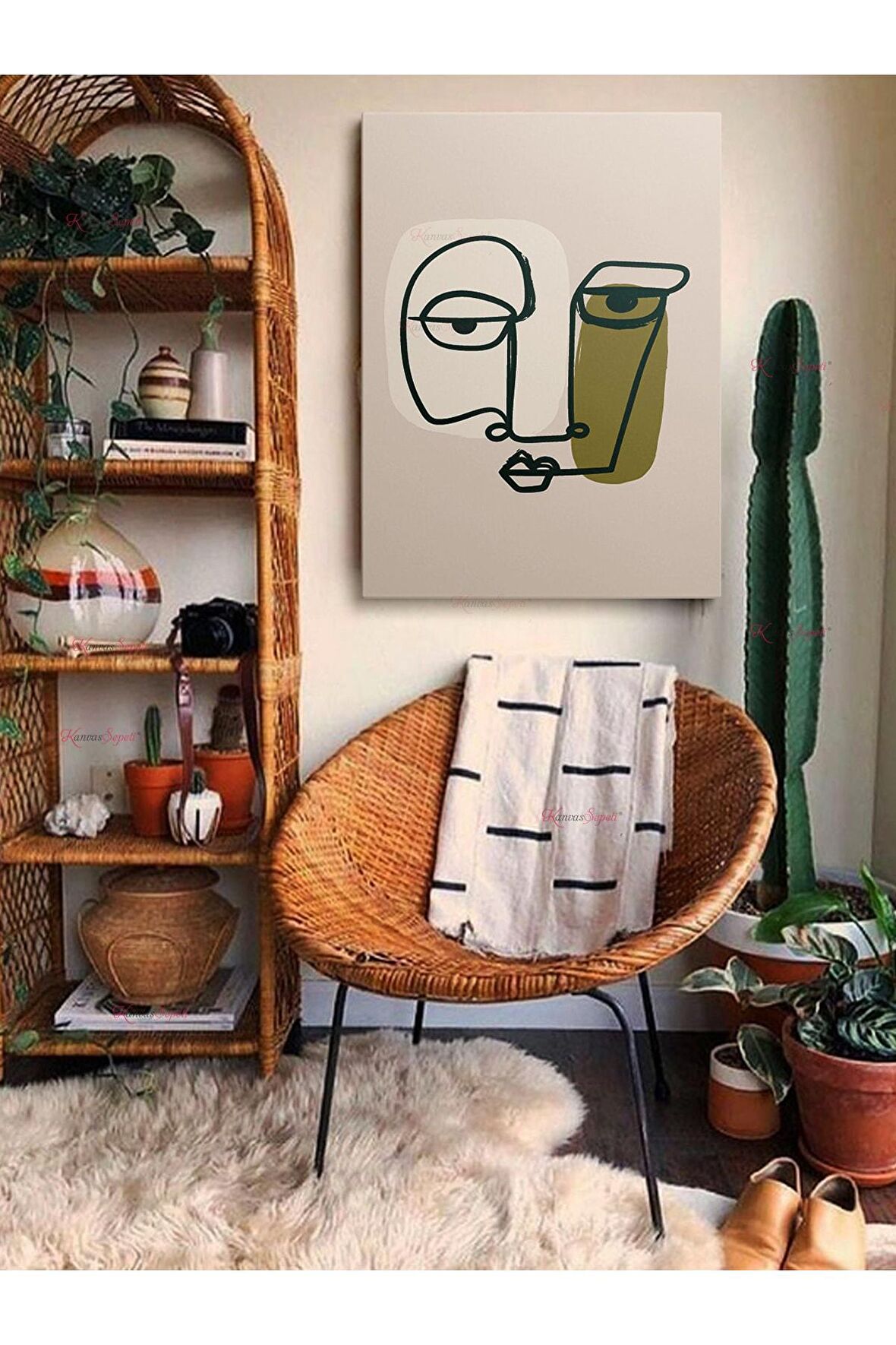 Soyut Dekoratif Vintange Retro Bohe Bohem Boho Art Vektorel Abstract Minimalist Canvas Kanvas Tablo