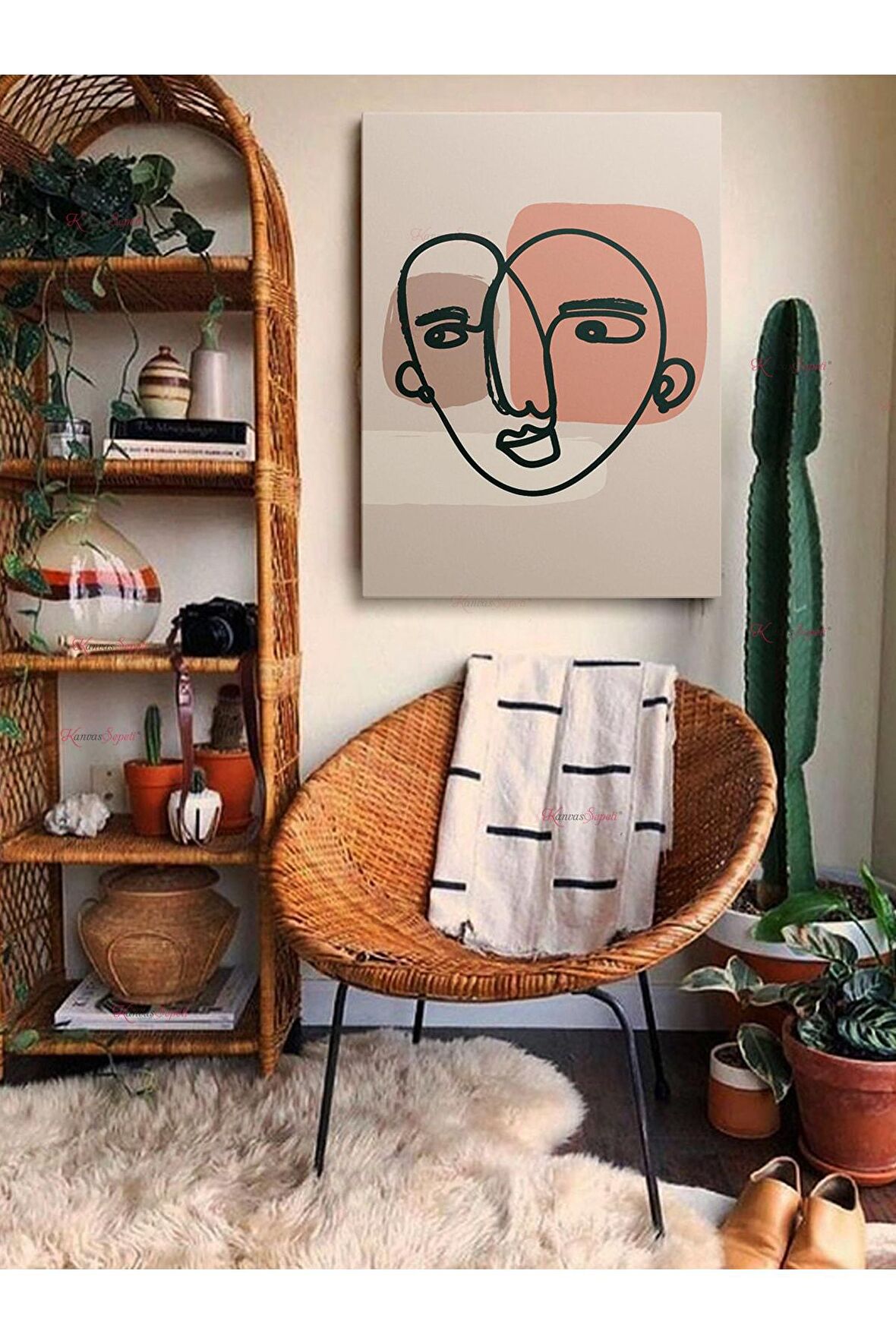 Soyut Dekoratif Vintange Retro Bohe Bohem Boho Art Vektorel Abstract Minimalist Canvas Kanvas Tablo