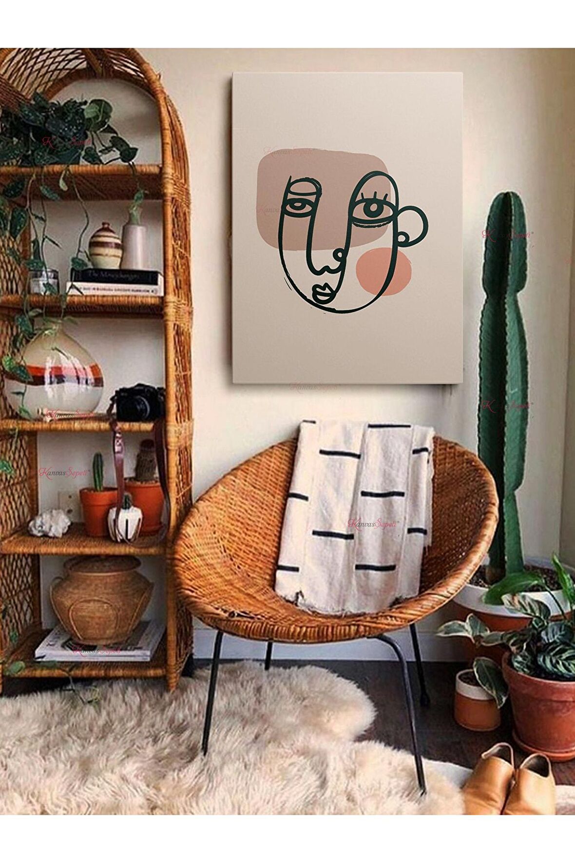 Soyut Dekoratif Vintange Retro Bohe Bohem Boho Art Vektorel Abstract Minimalist Canvas Kanvas Tablo